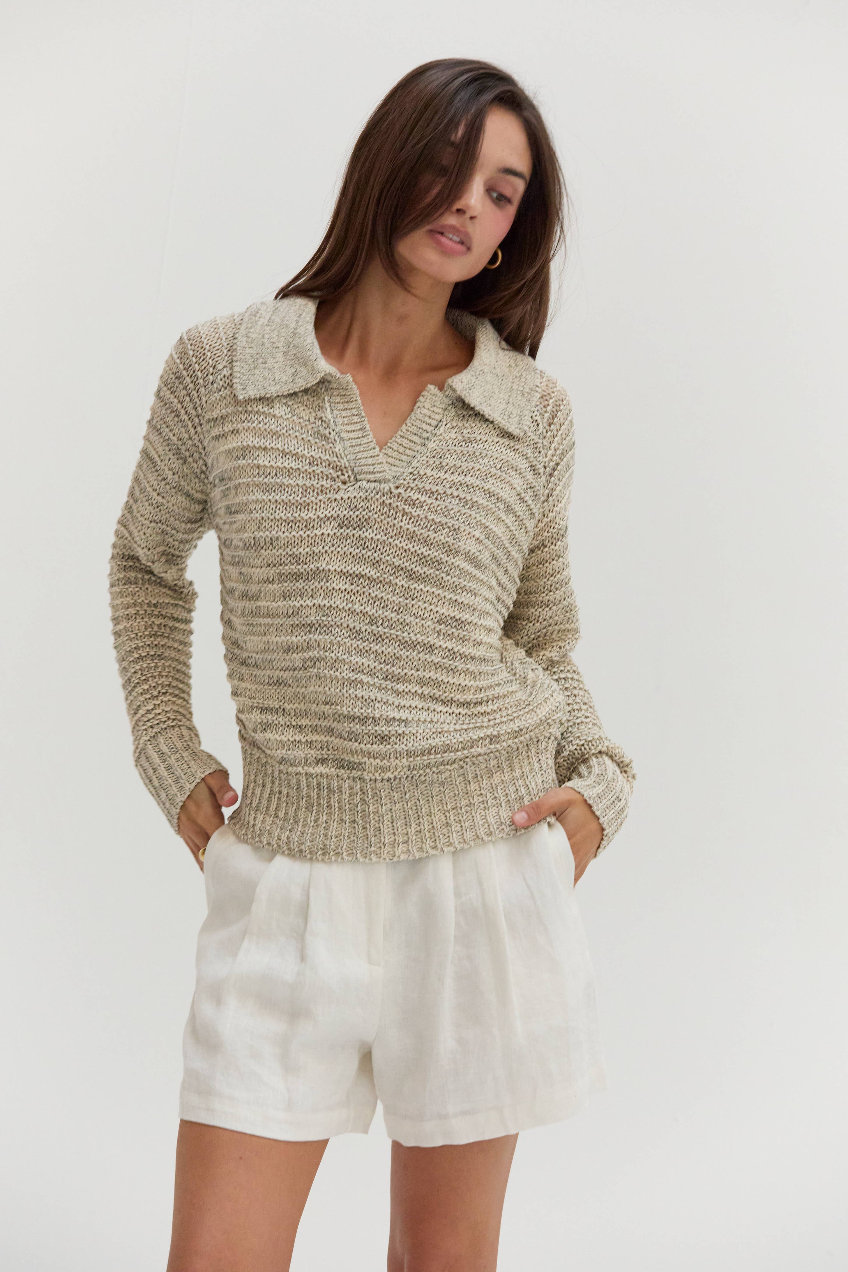 Crescent Dess Marled Polo Sweater