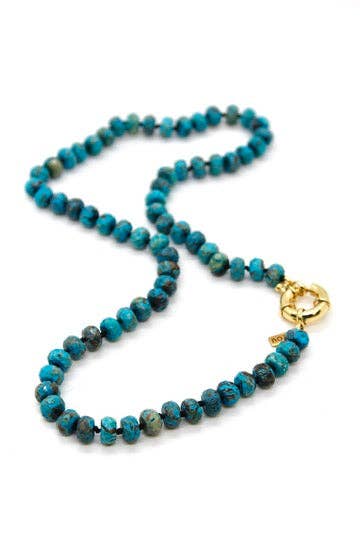 Lizou Hand Knotted 18" Faceted Ocean Jasper Necklace