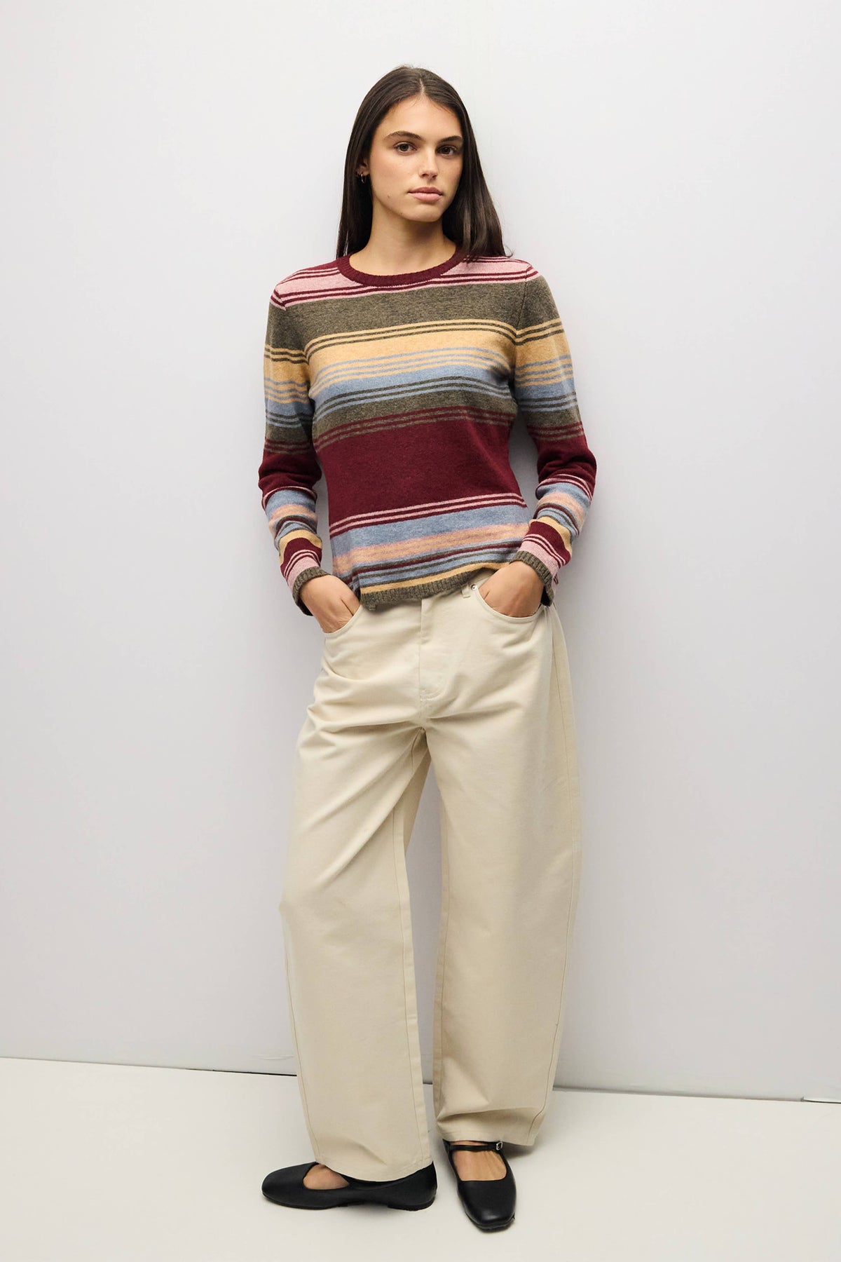 All Row The Natasha Sweater | Multi Stripe Relaxed Brushed Knit