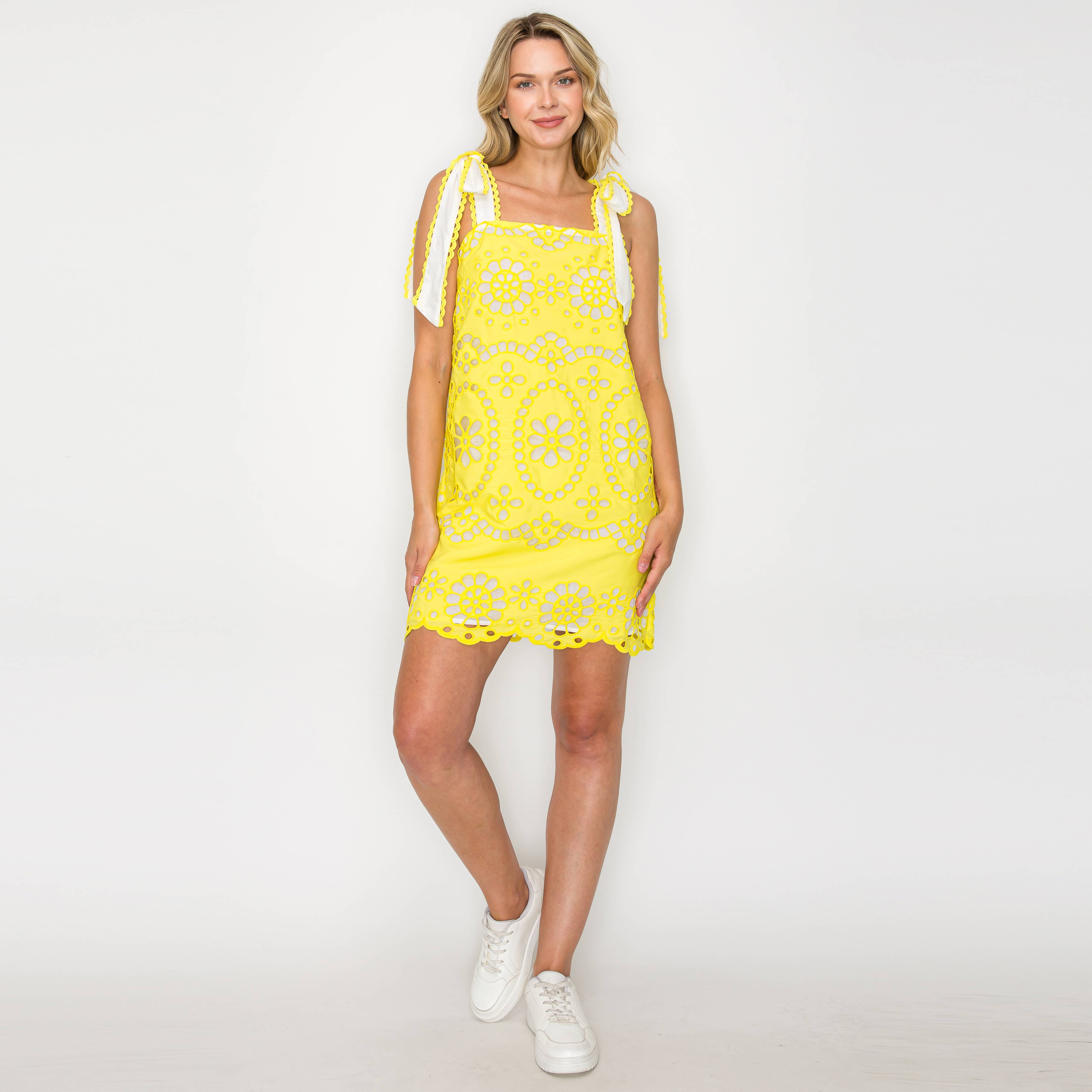 LoveWednesday Daisy Eyelet Embroidery Mini Dress