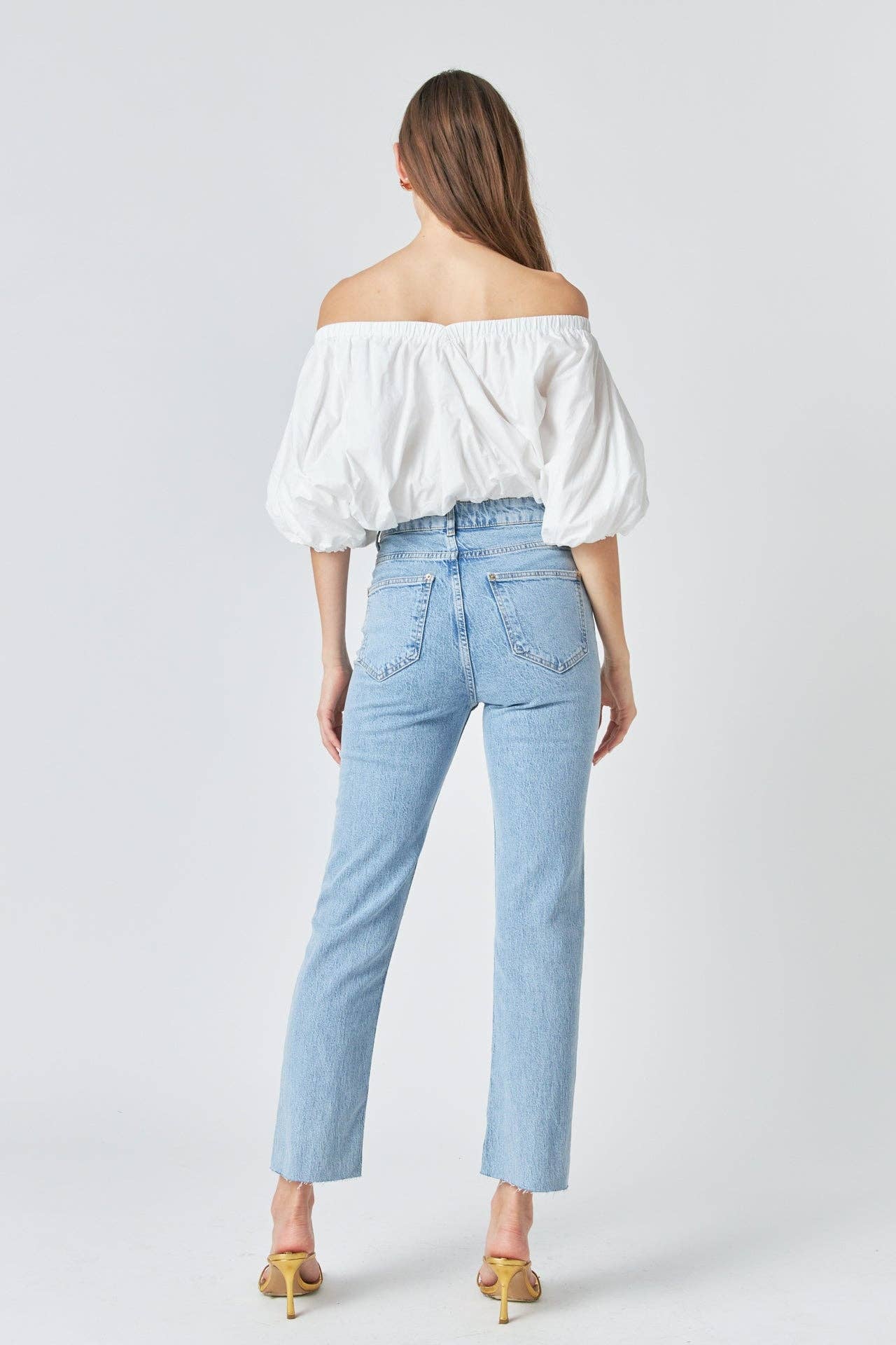 Endless Rose Cropped V-neckline Puff Top