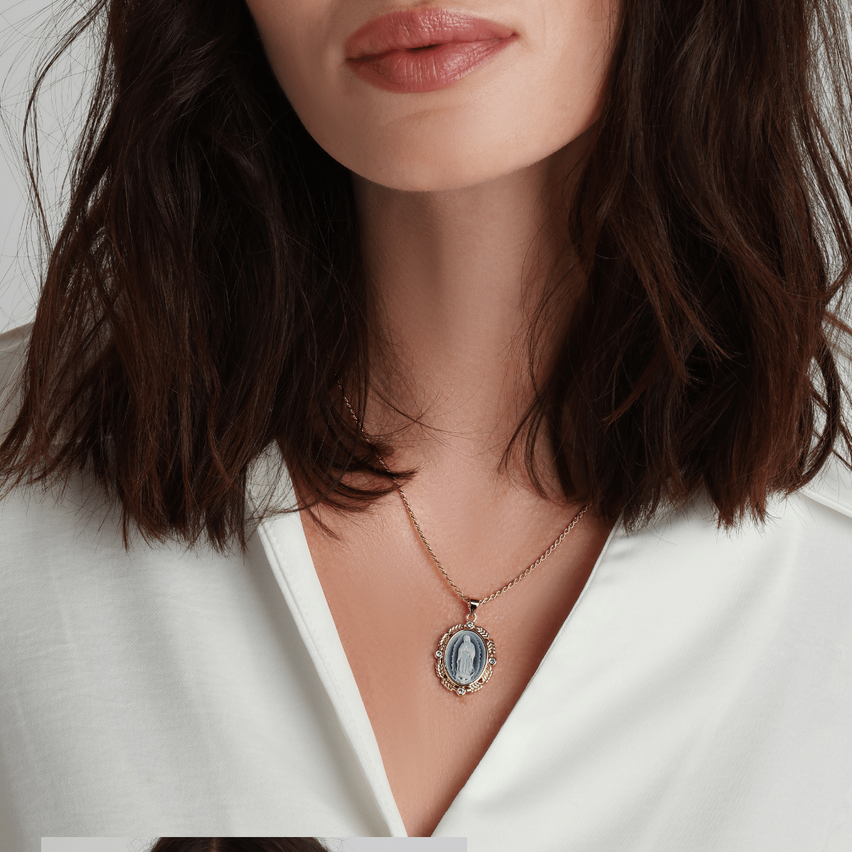 Joy Dravecky French Blue Cameo Mary Necklace