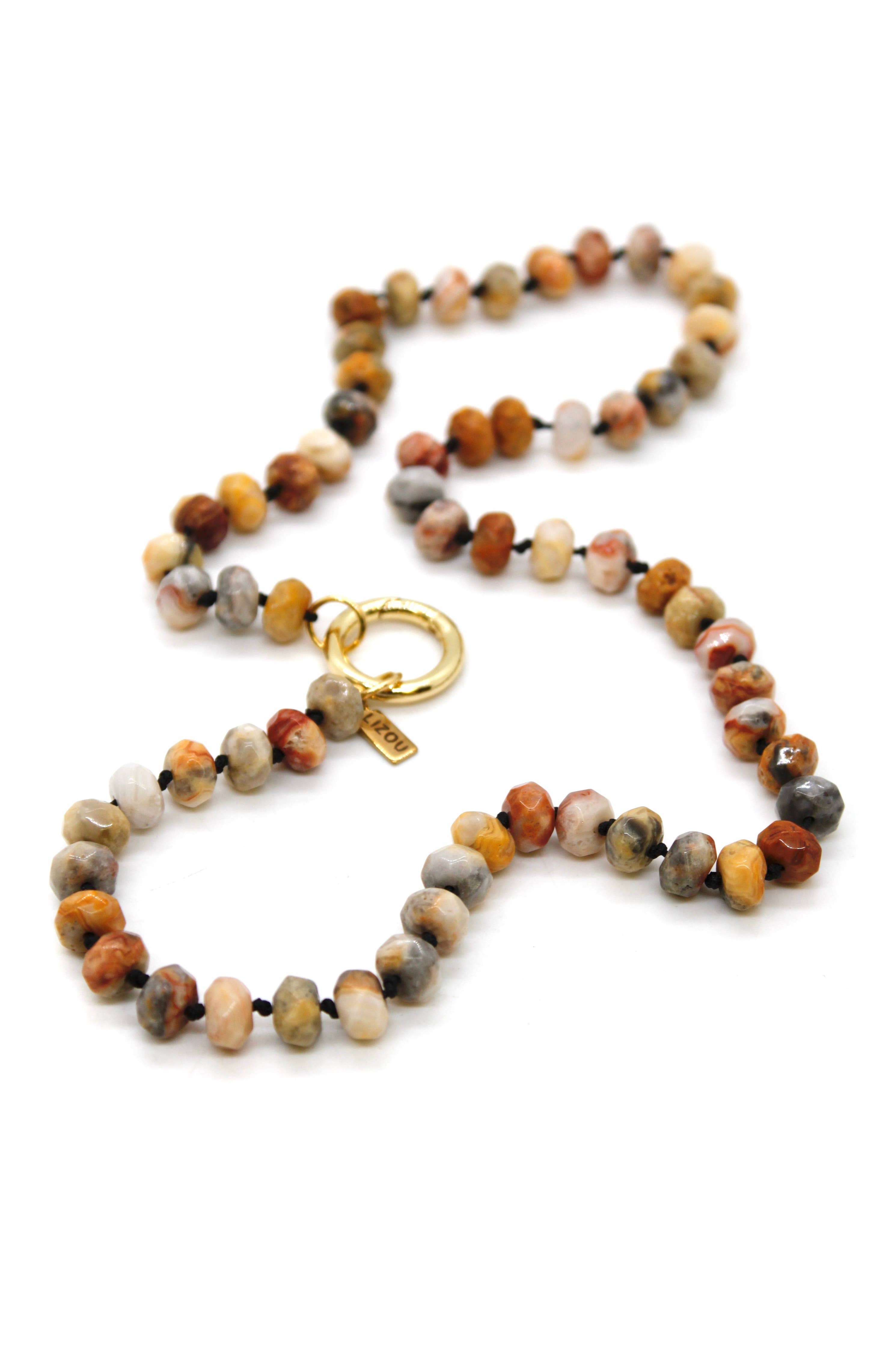 Lizou Hand-Knotted 18" Faceted Agate Beaded Necklace #5