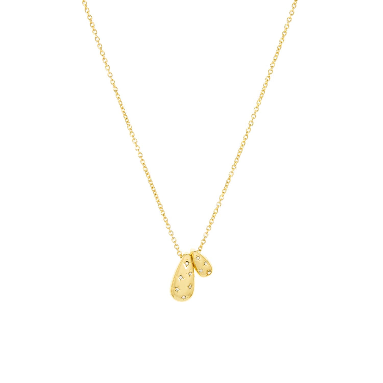 Marlyn Schiff Double teardrop pendant necklace with pave starbursts