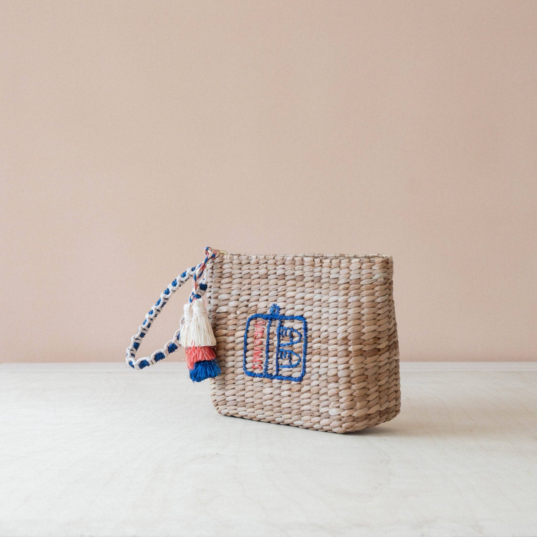 Mini Woven Pouch with Wristlet and Embroidered Sardine Can – Handwoven Pouch | LIKHÂ