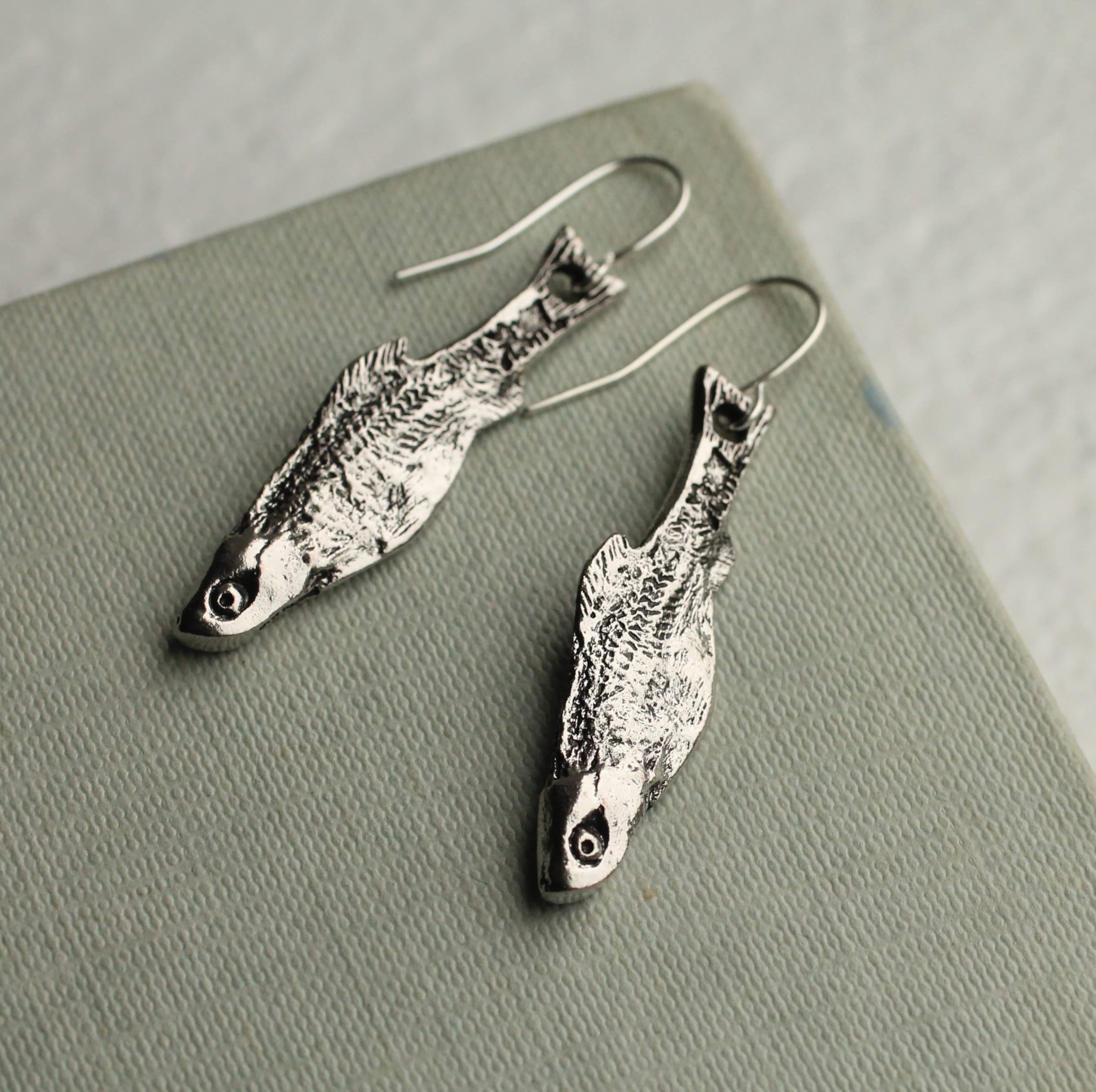 Silk Purse, Sow’s Ear Silver Sardine Earrings