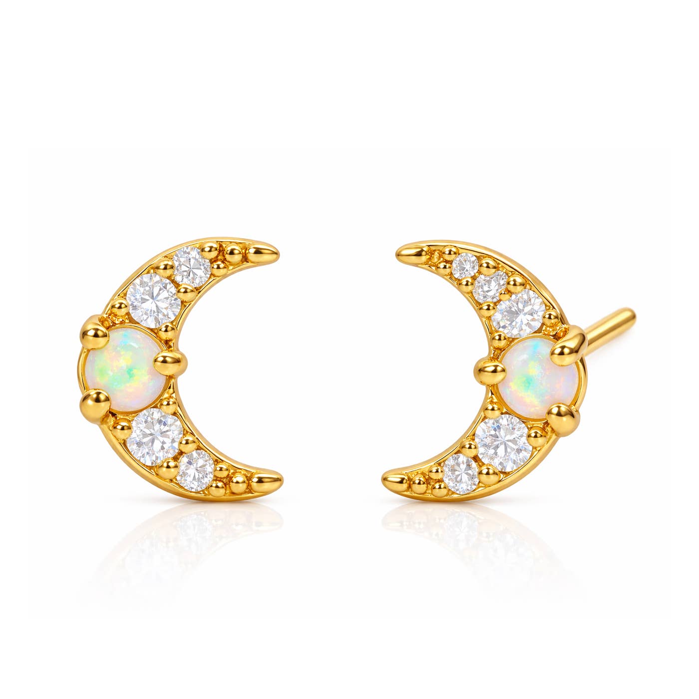 Tai Jewelry Moon Studs with Opal Center TE-1460