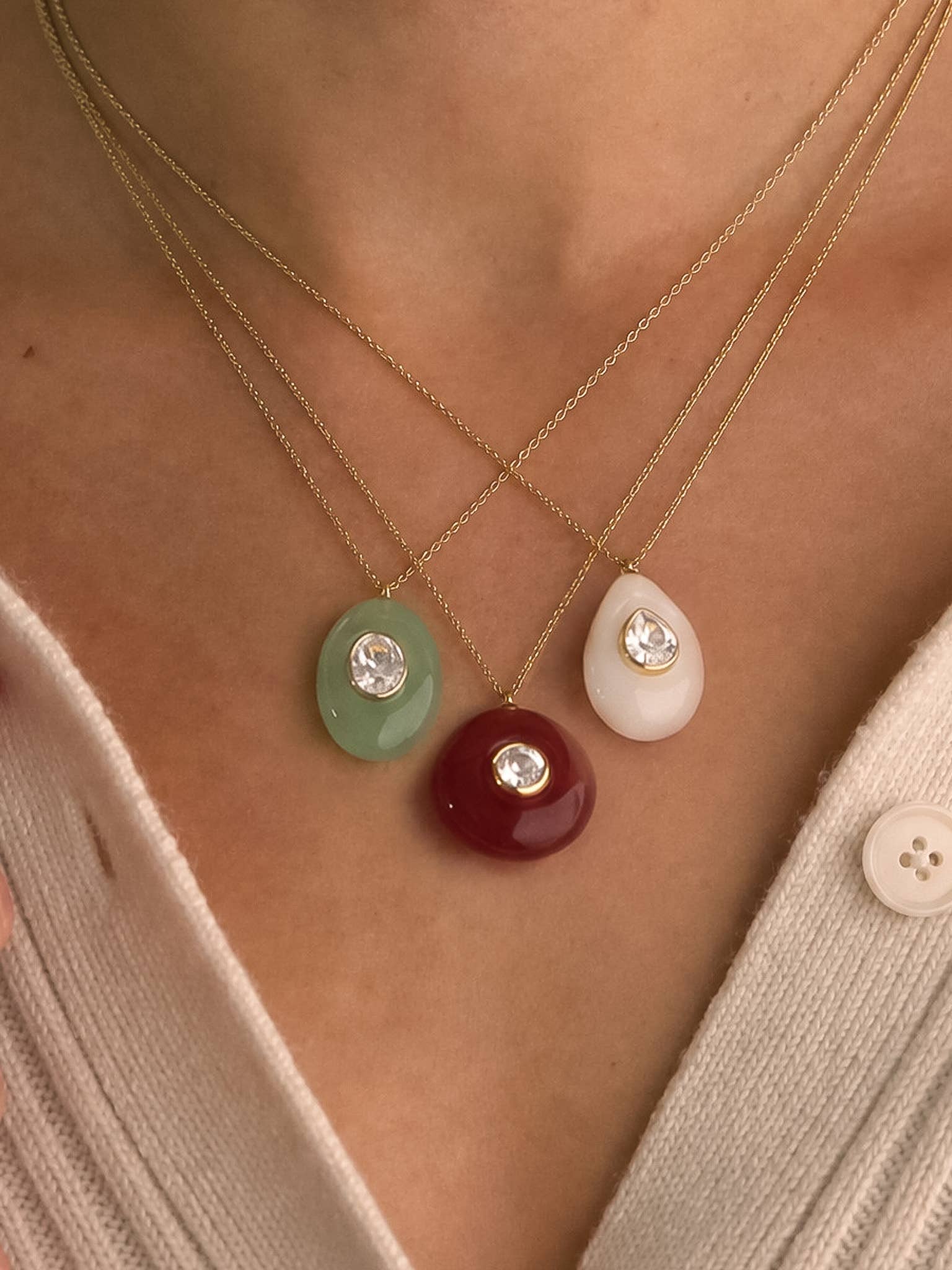 Flânerie Attica 18K Gold Stone CZ Necklace