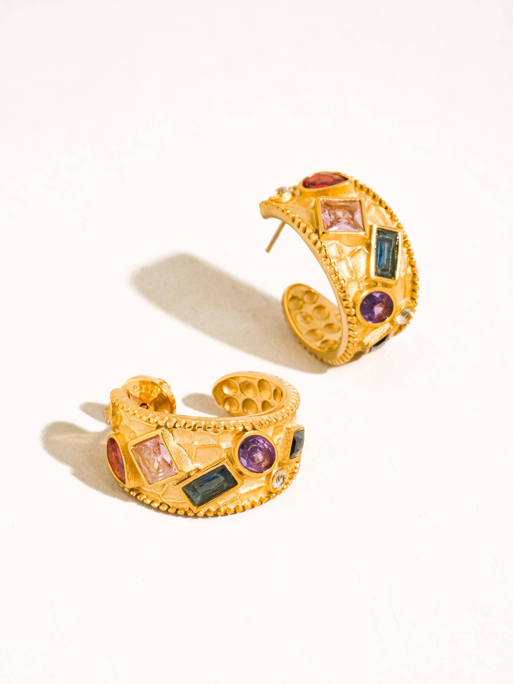 Flânerie Delmare 18K Gold Non-Tarnish Vintage Gemstone Hoop Earrings