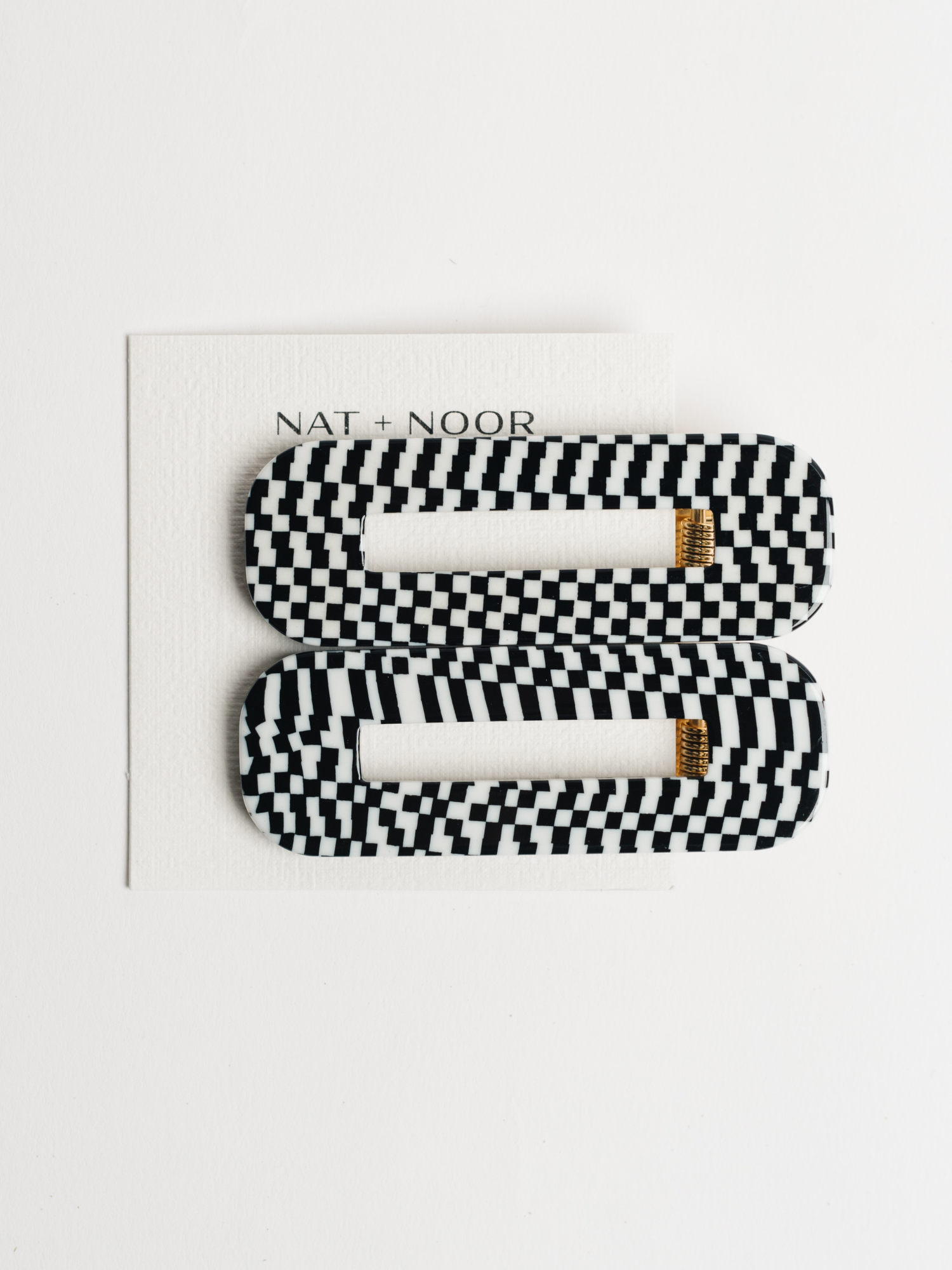 Nat + Noor Black + White Checkered Hair Clip Set