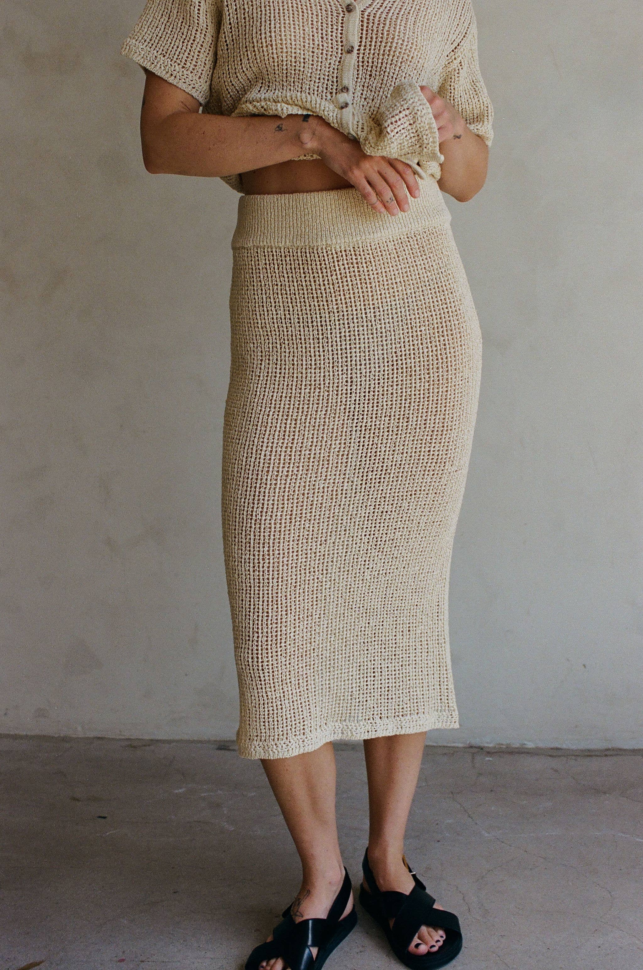 a.ren | Danaelle Knit Sweater Ribbed Midi Pencil Skirt AW1033