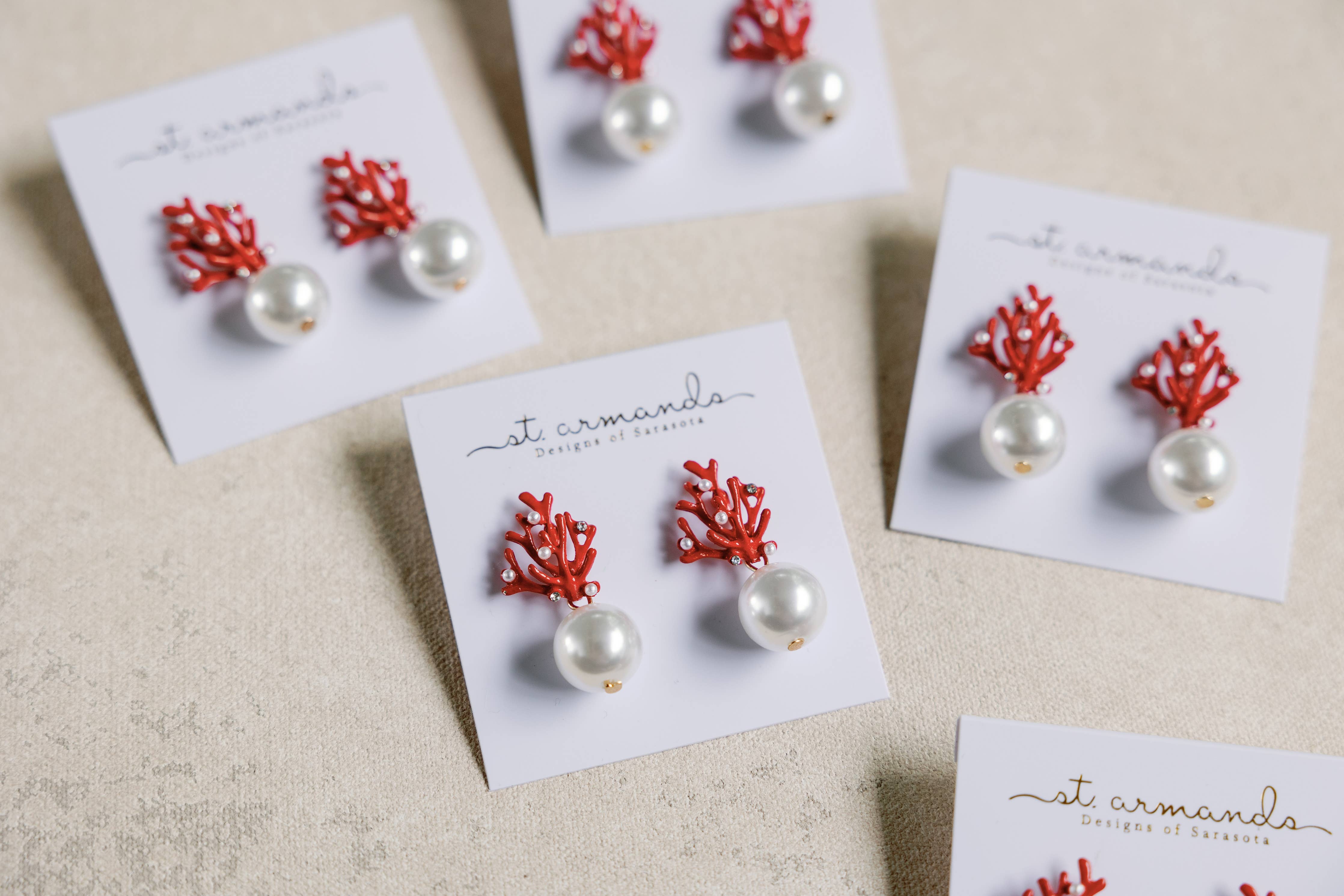 St. Armands Pearl and Red Coral Mini Statement Earrings