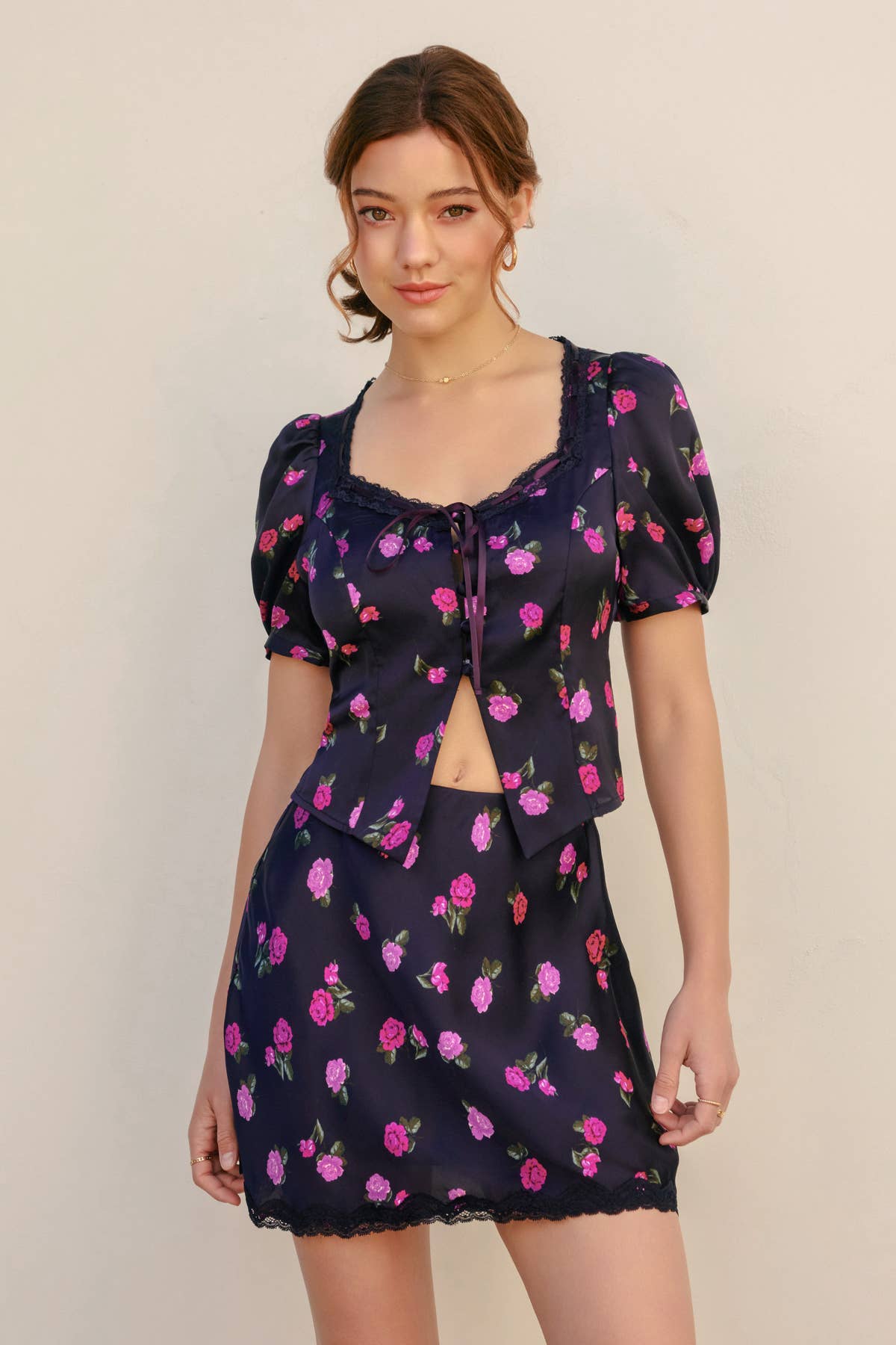 Dress Forum Dark Bloom Balloon Short Sleeves Blouse 2095