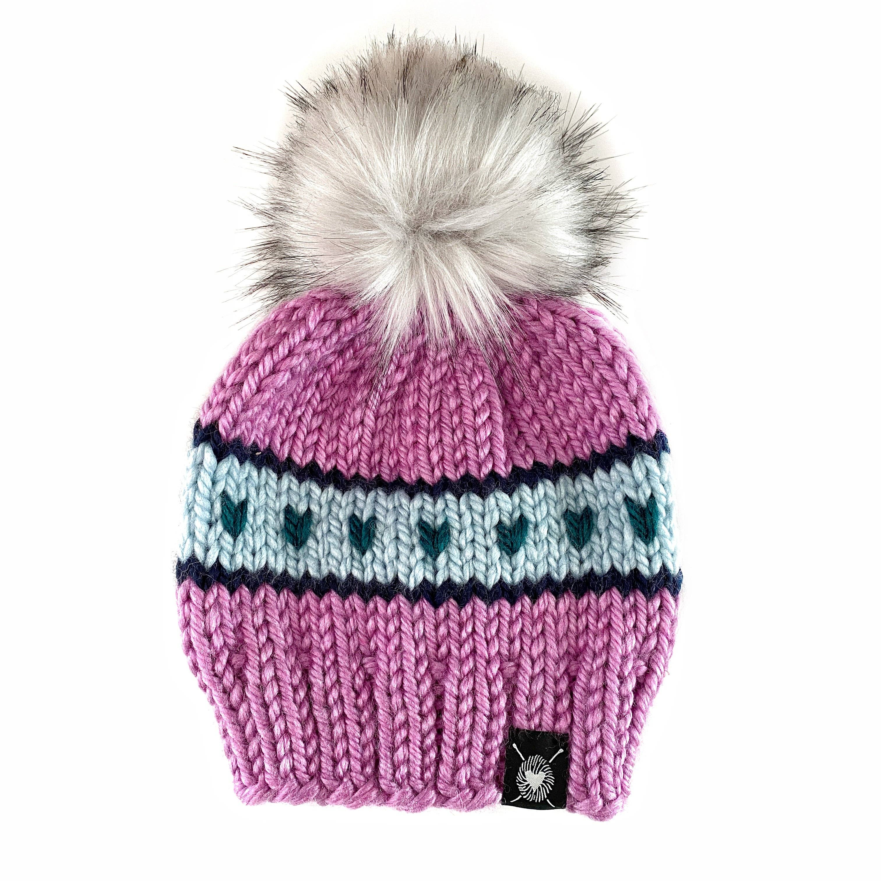 Nickichicki Zero Waste : Stripes + Tiny Hearts Faux Fur Pom-Pom Beanie