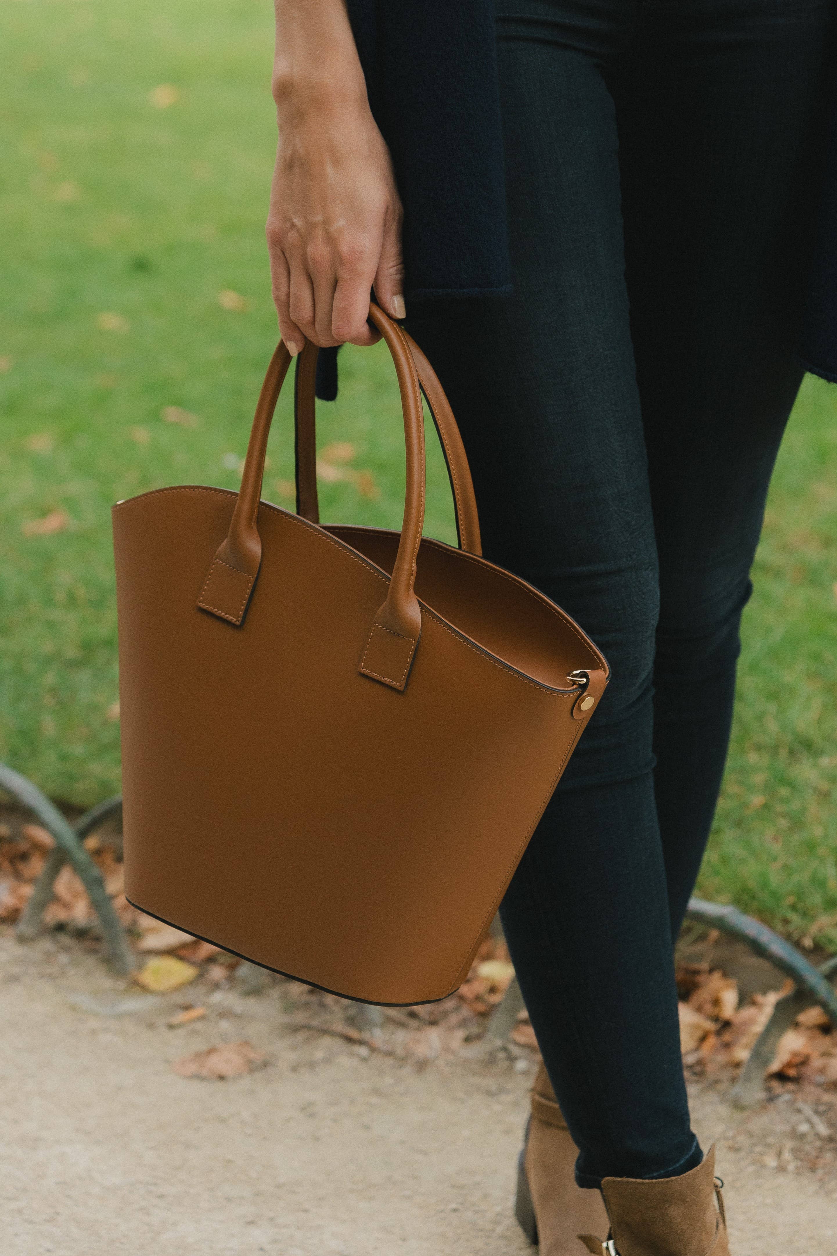 European Leather Collection Smooth Asymmetrical Bucket Handbag