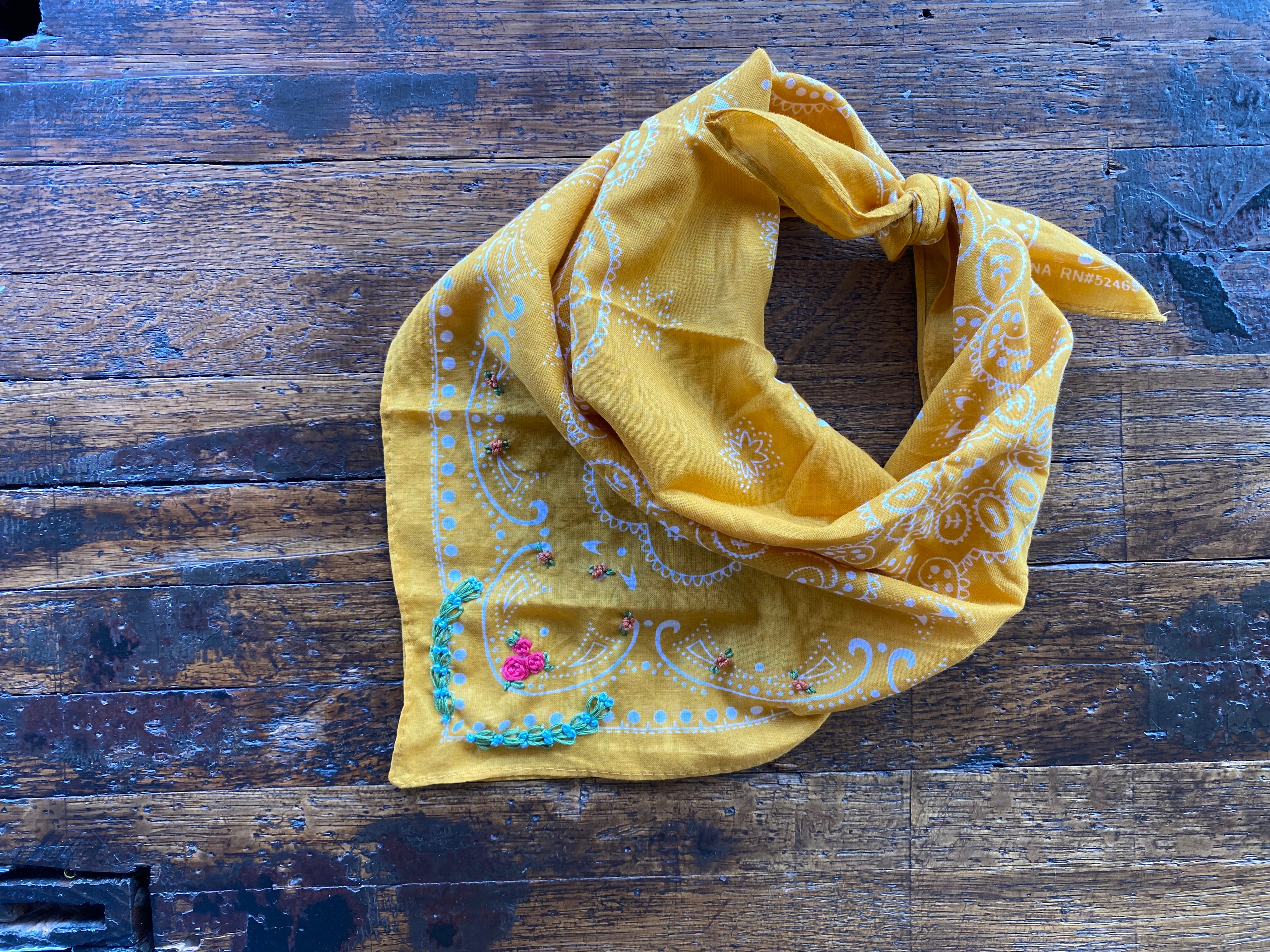 Little Lamb Yellow Bandana With Floral Embroidery