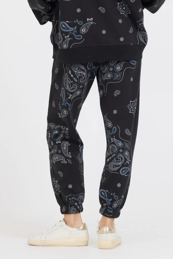 Vintage Havana Black Bandana Printed Fleece Jogger VH12645