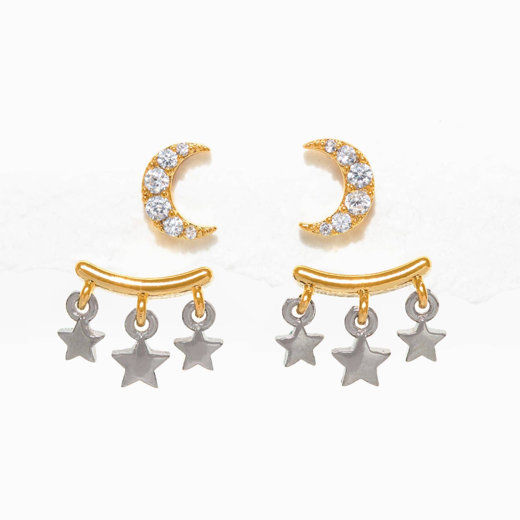 Girls Crew Moonstruck Two Tone Ear Jacket Earrings