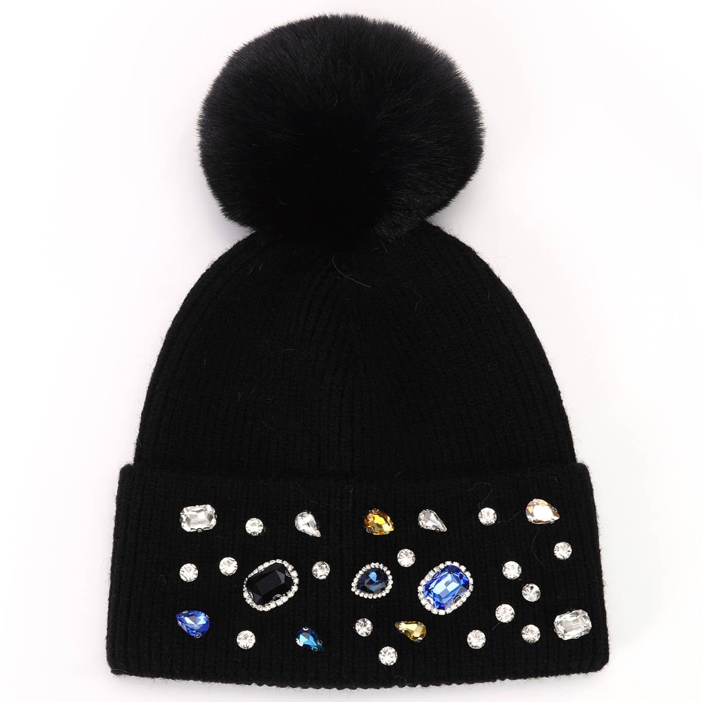 Thames Collection Gemstone Embellished Hat with Pom