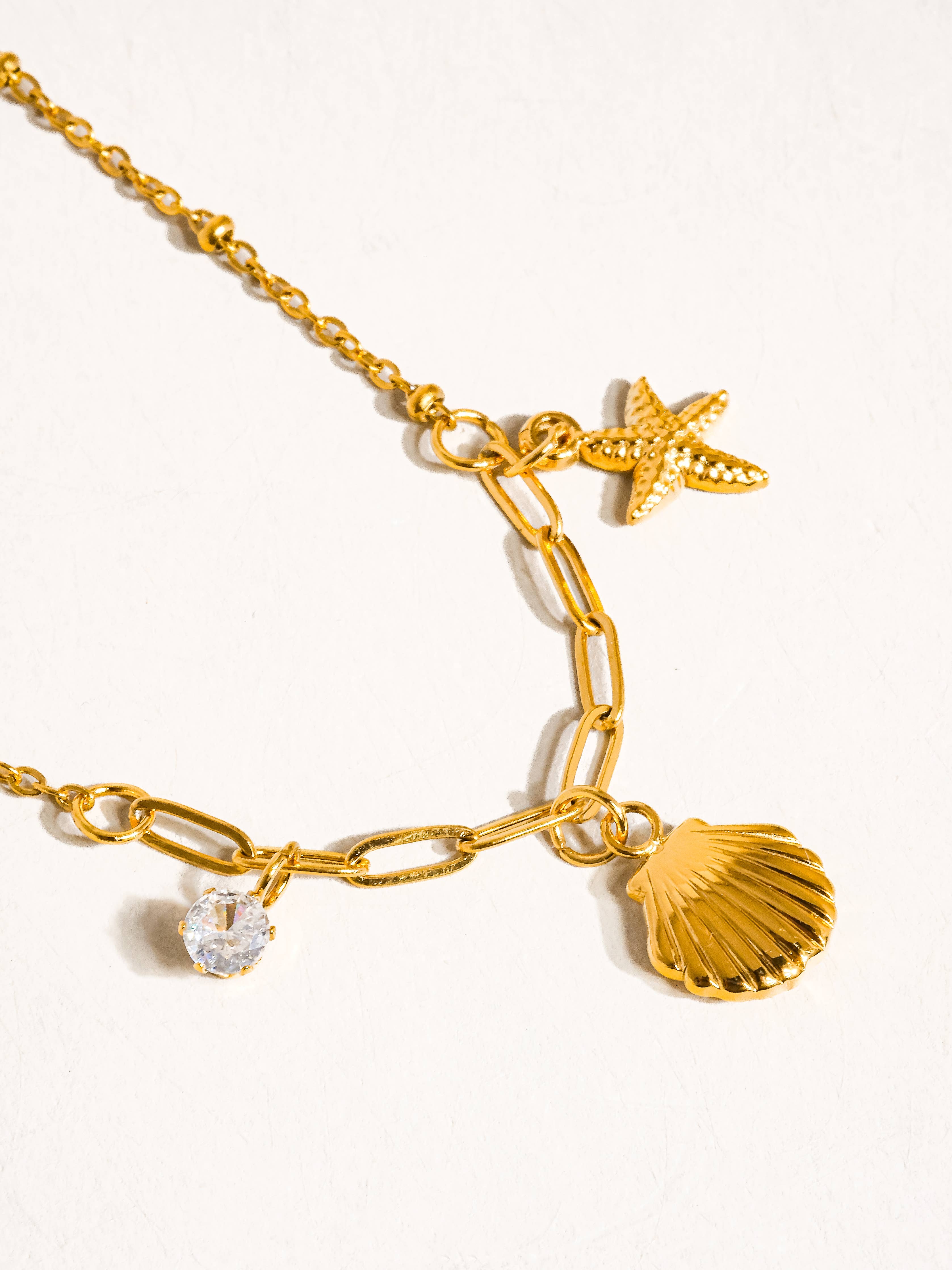 Flanerie Roshell 18K Gold Non-Tarnish Shell and Star Necklace