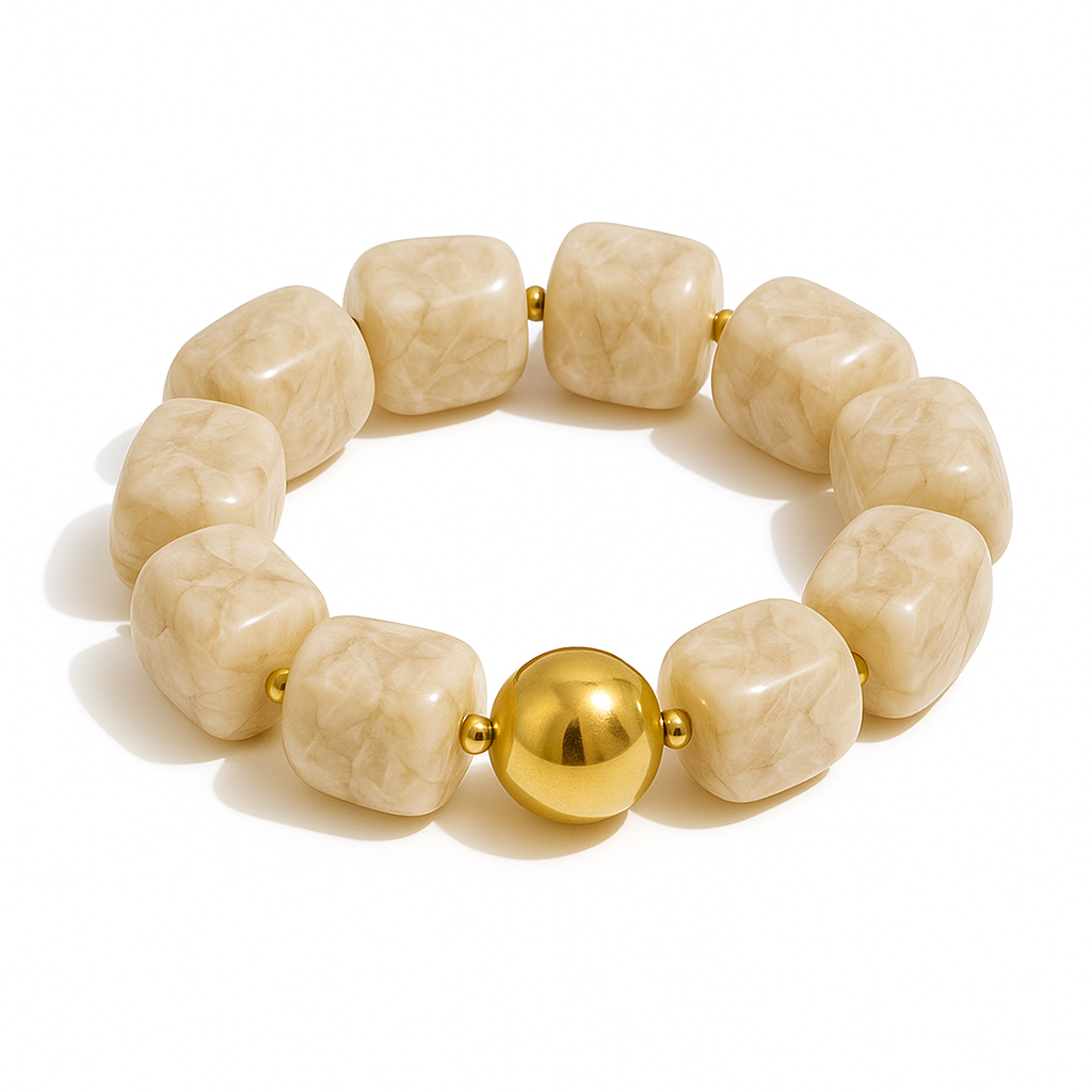 Sahira Pebbles Beige Stretchy Bracelet