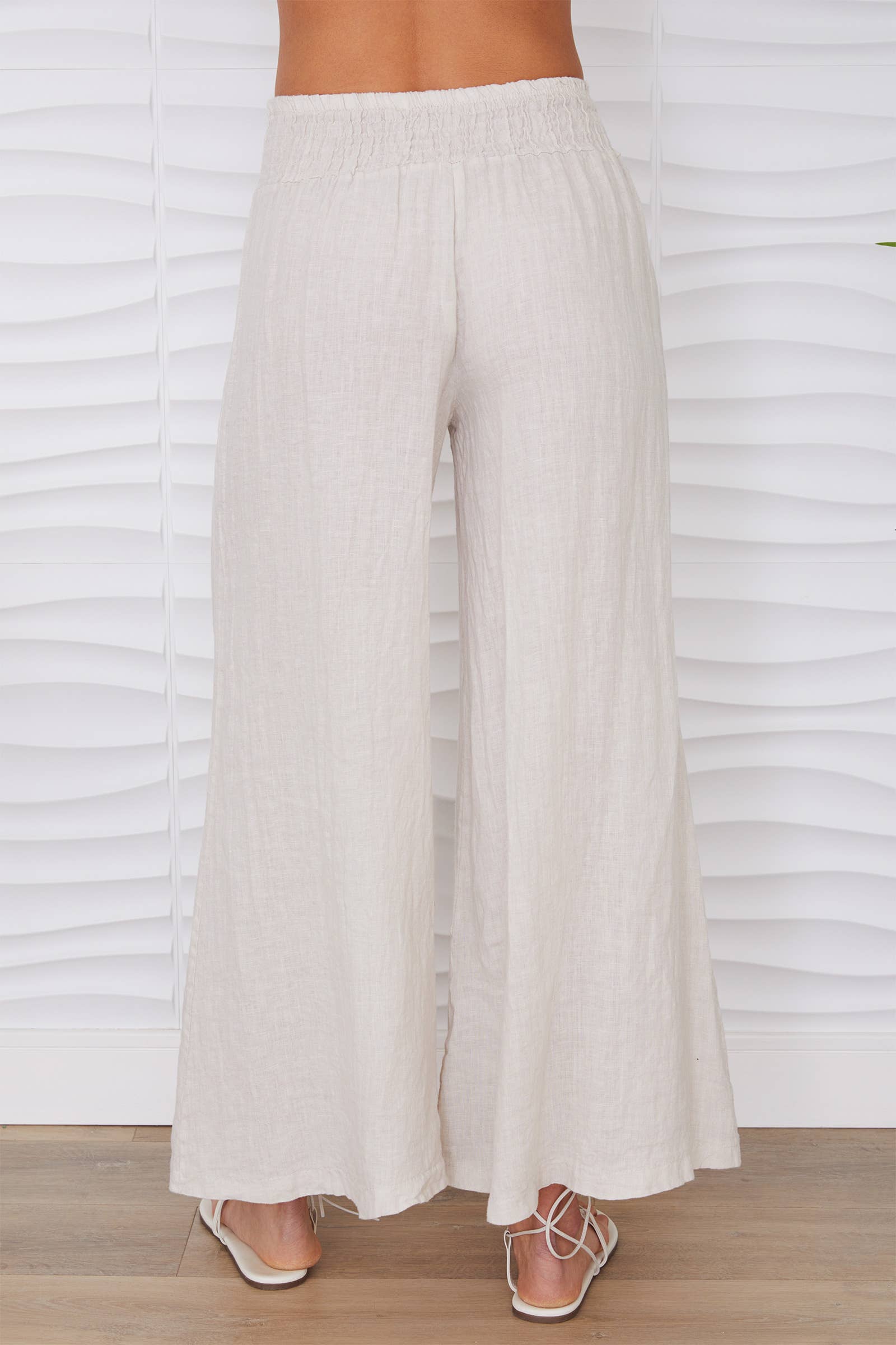 Milio Milano Linen Smocked Waist Palazzo Pant