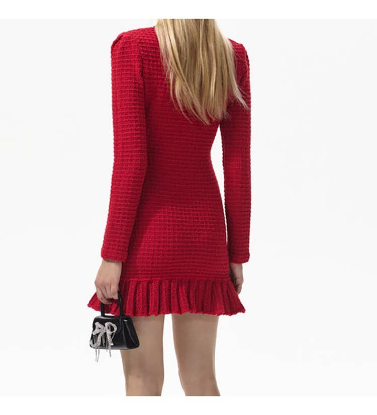 Thames Collection Elegant Bowknot V-Neck Knit Dress