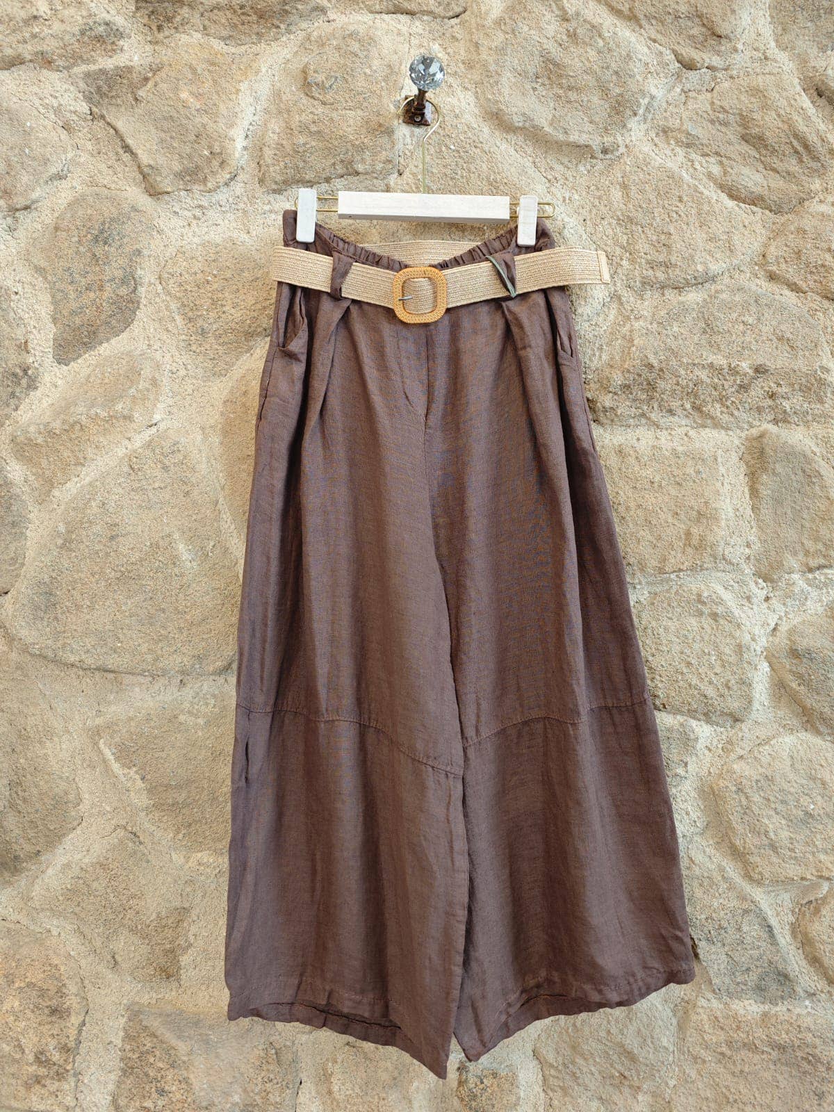 European Linen Pant with Rattan Belt 30589