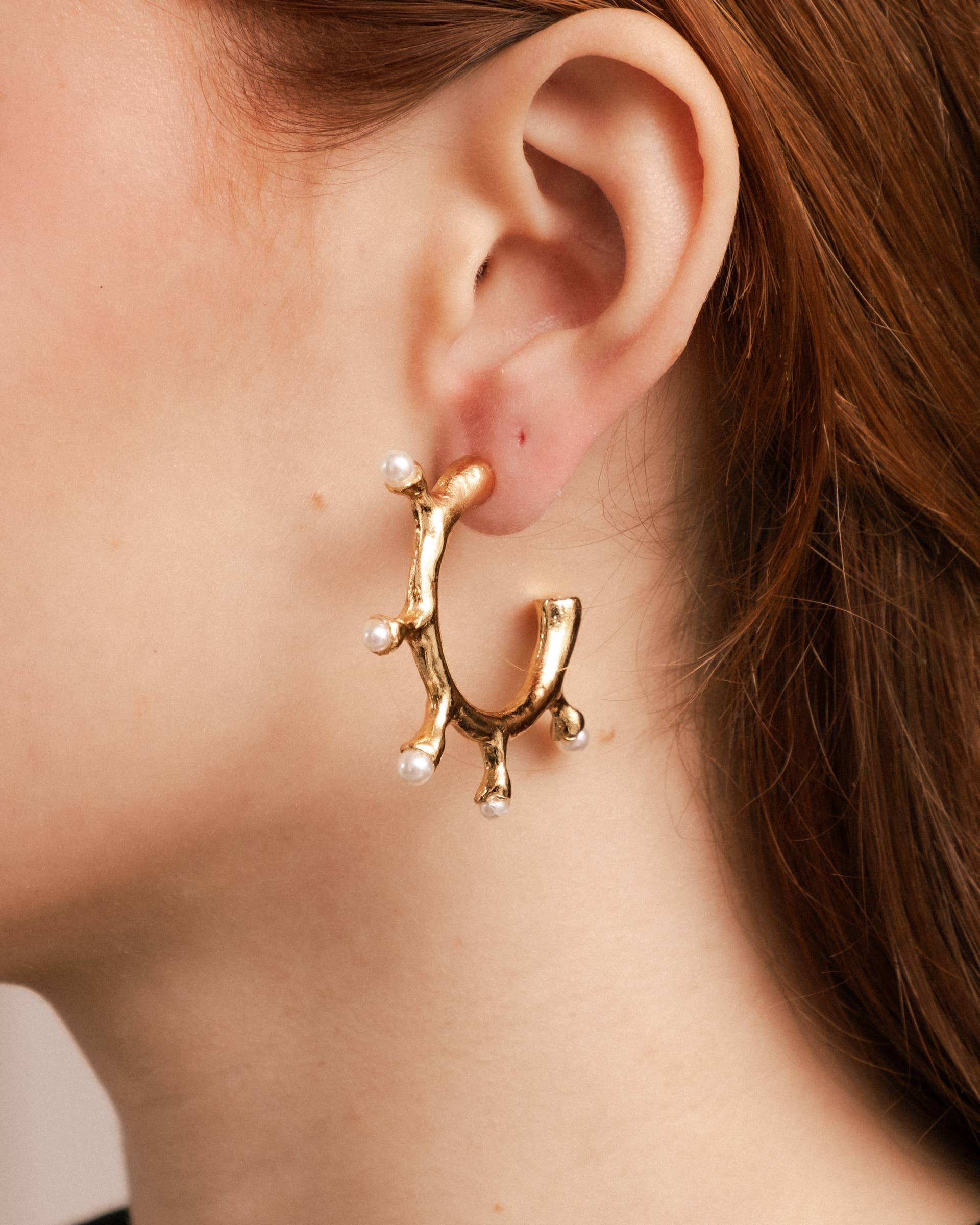 Sarka + Cleo Gold Pearl Studded Hoop Earrings