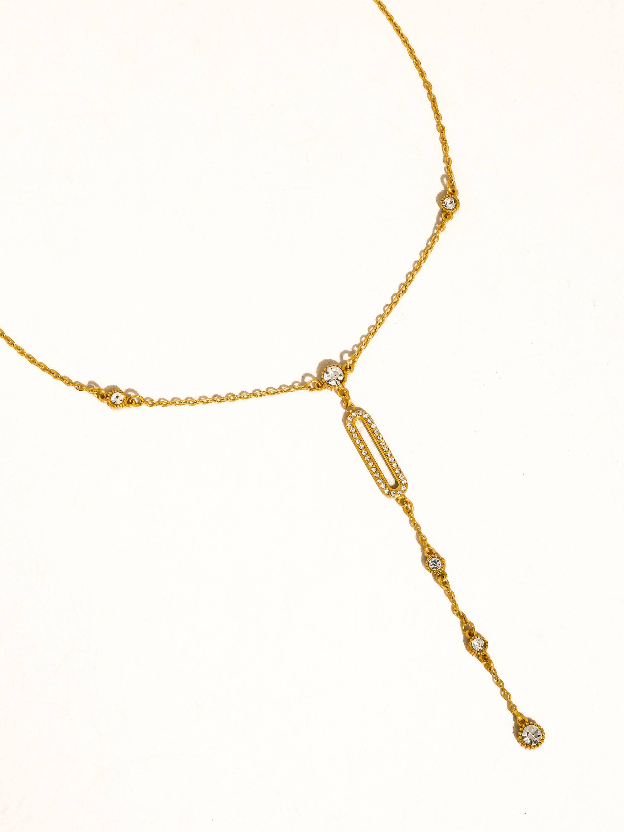Flânerie Dazelle 18K Gold Non-Tarnish CZ Drop Bar Necklace