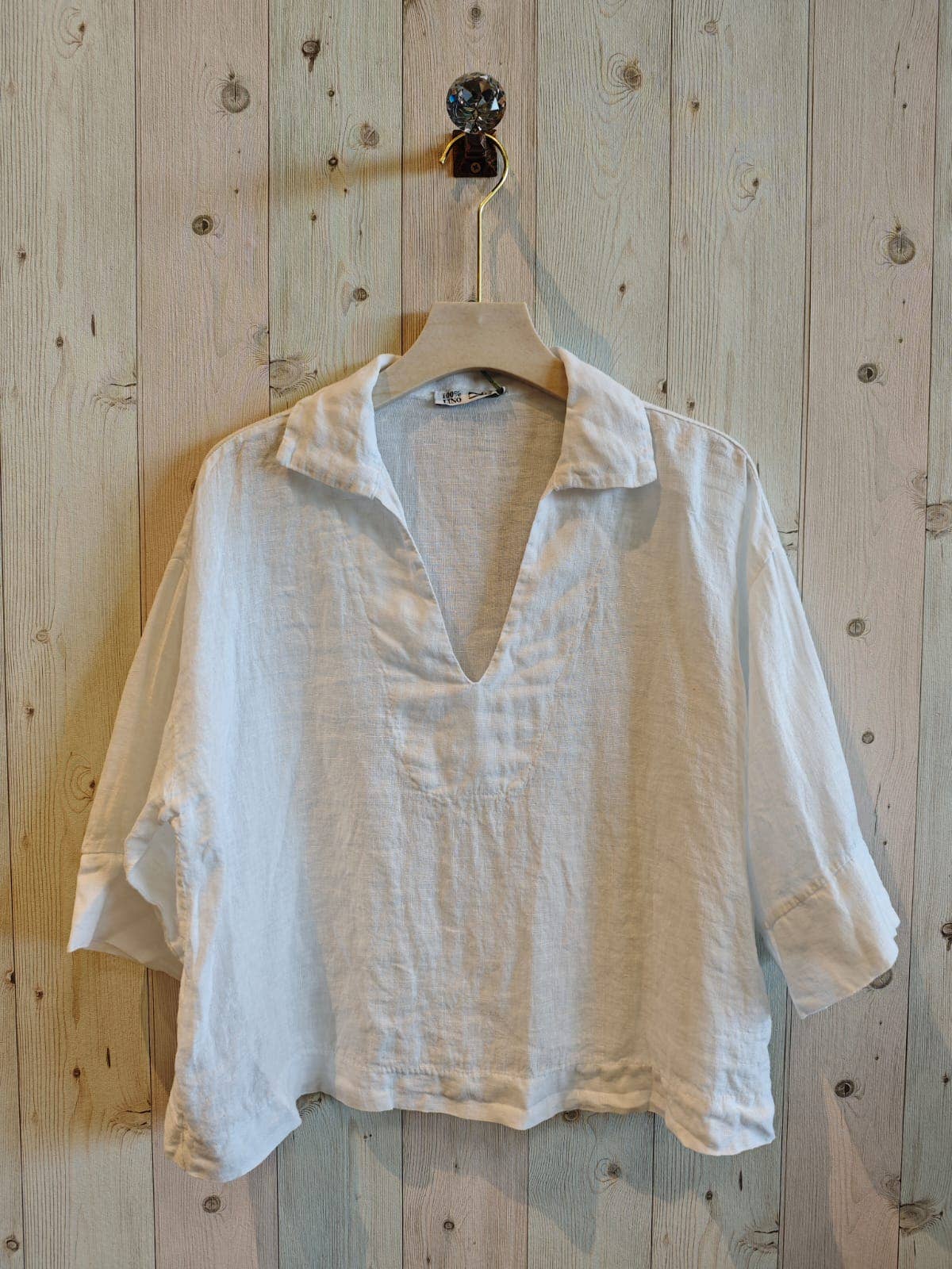 European Linen Shirt with V-Neck and Collar 12104