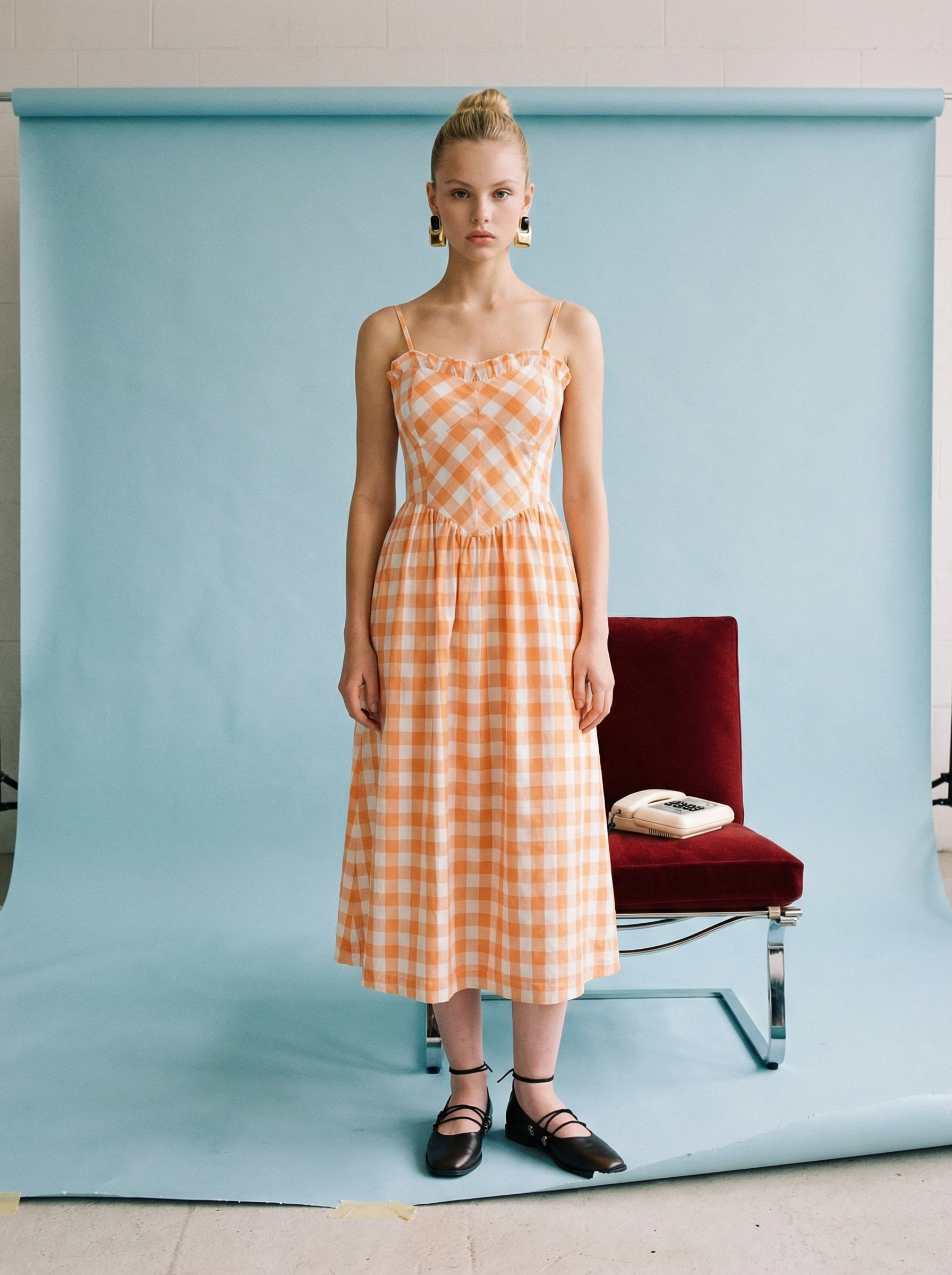 Heyson Gingham Ruffle Trim Midi Sundress SOD1505