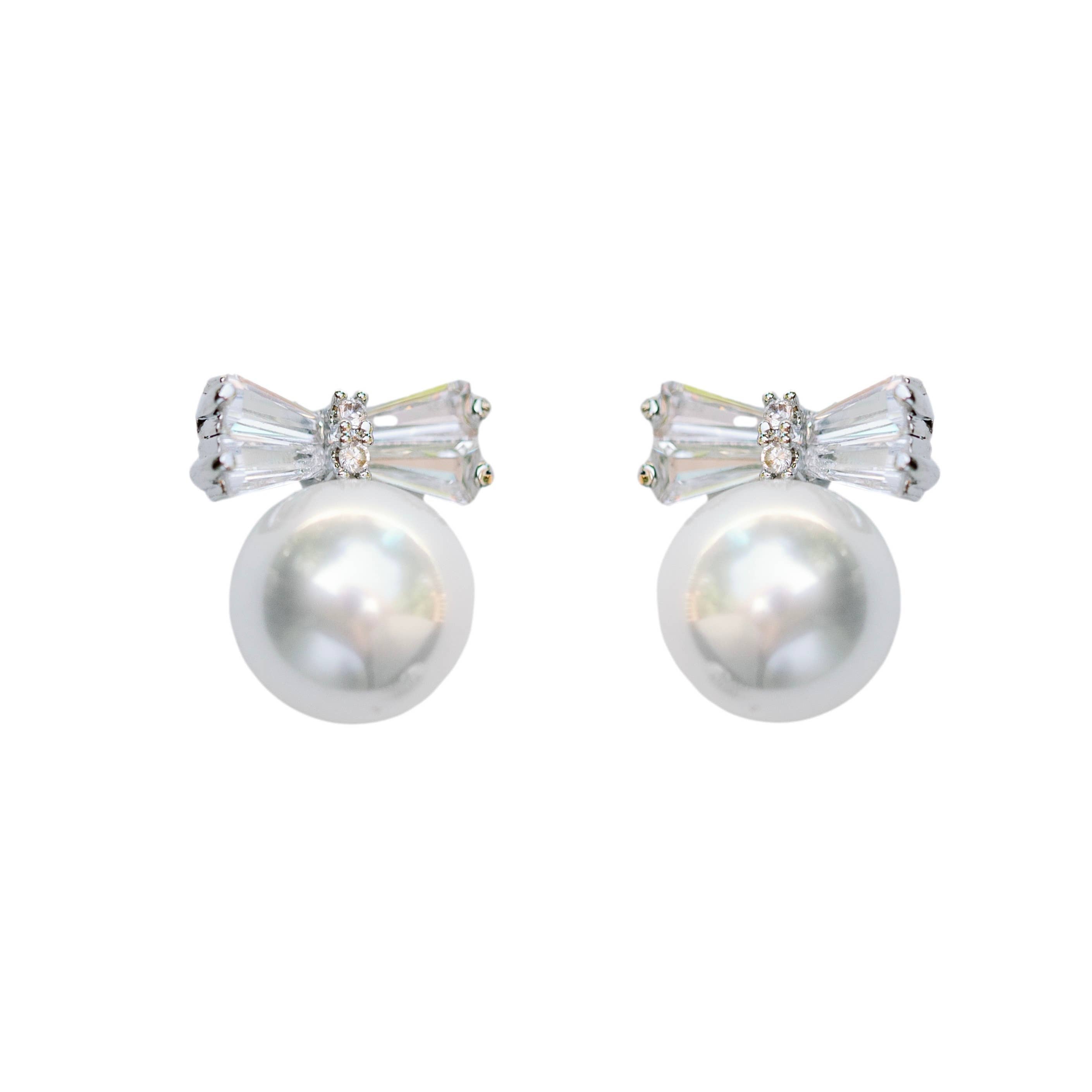 St. Armands Diamond Bow Mini Pearl Studs SAD329