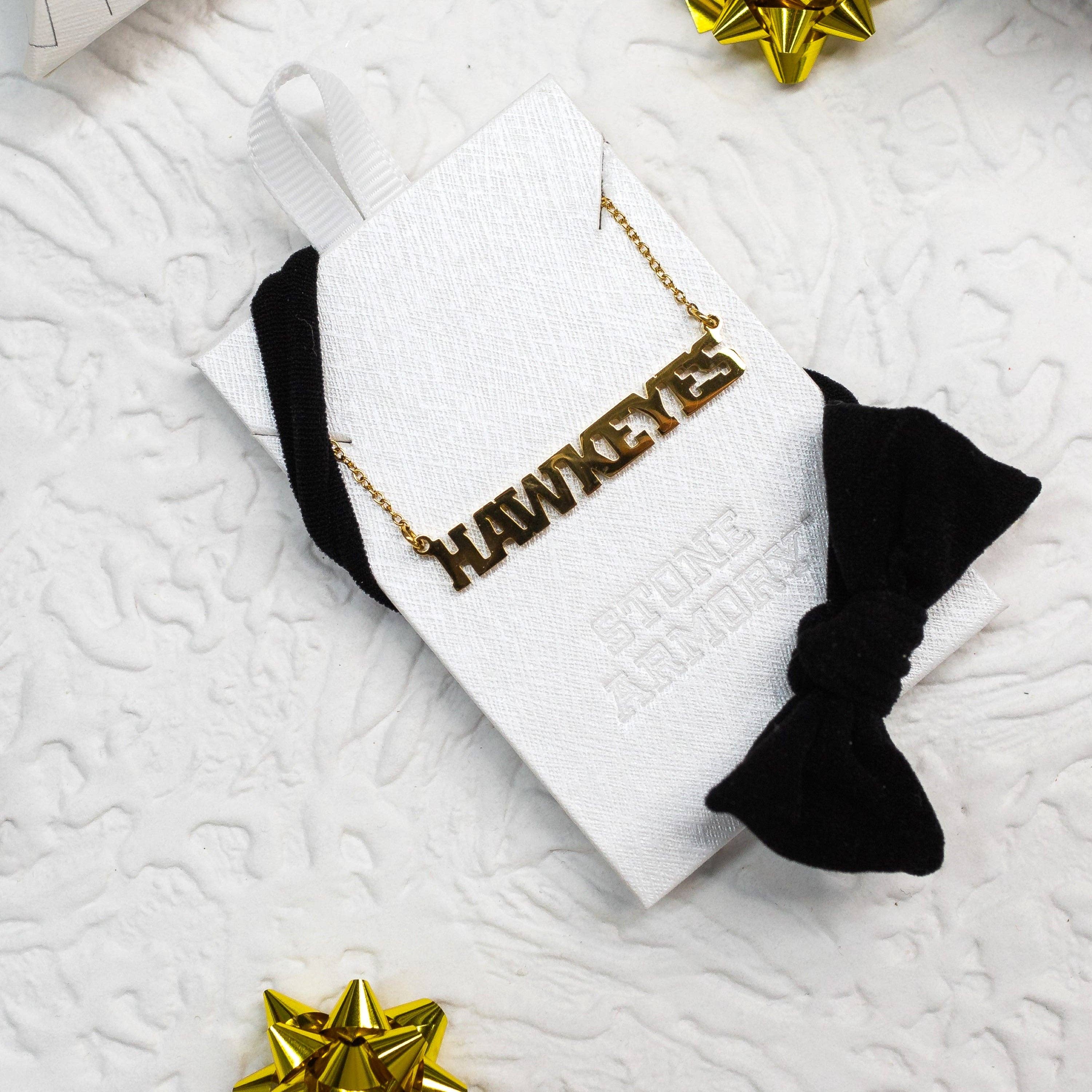 Stone Armory Iowa HAWKEYES Gold Plated Script Bar Necklace