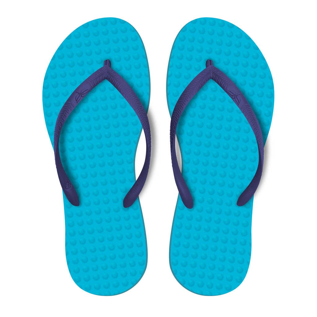 Green Sustainable Flip Flops Turquoise with Purple Straps