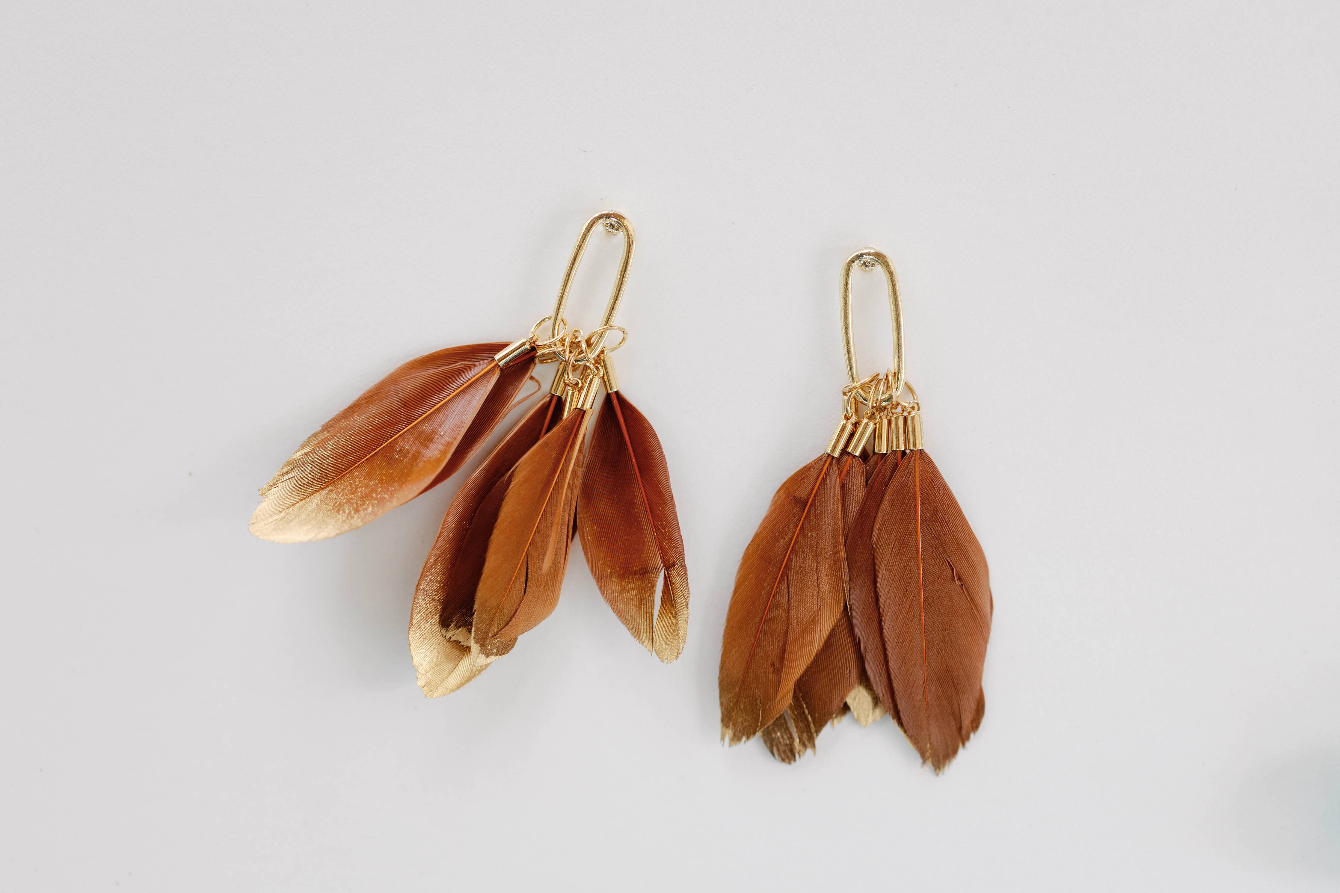 St. Armands Caramel Gold Dipped Feathers Statement Earrings