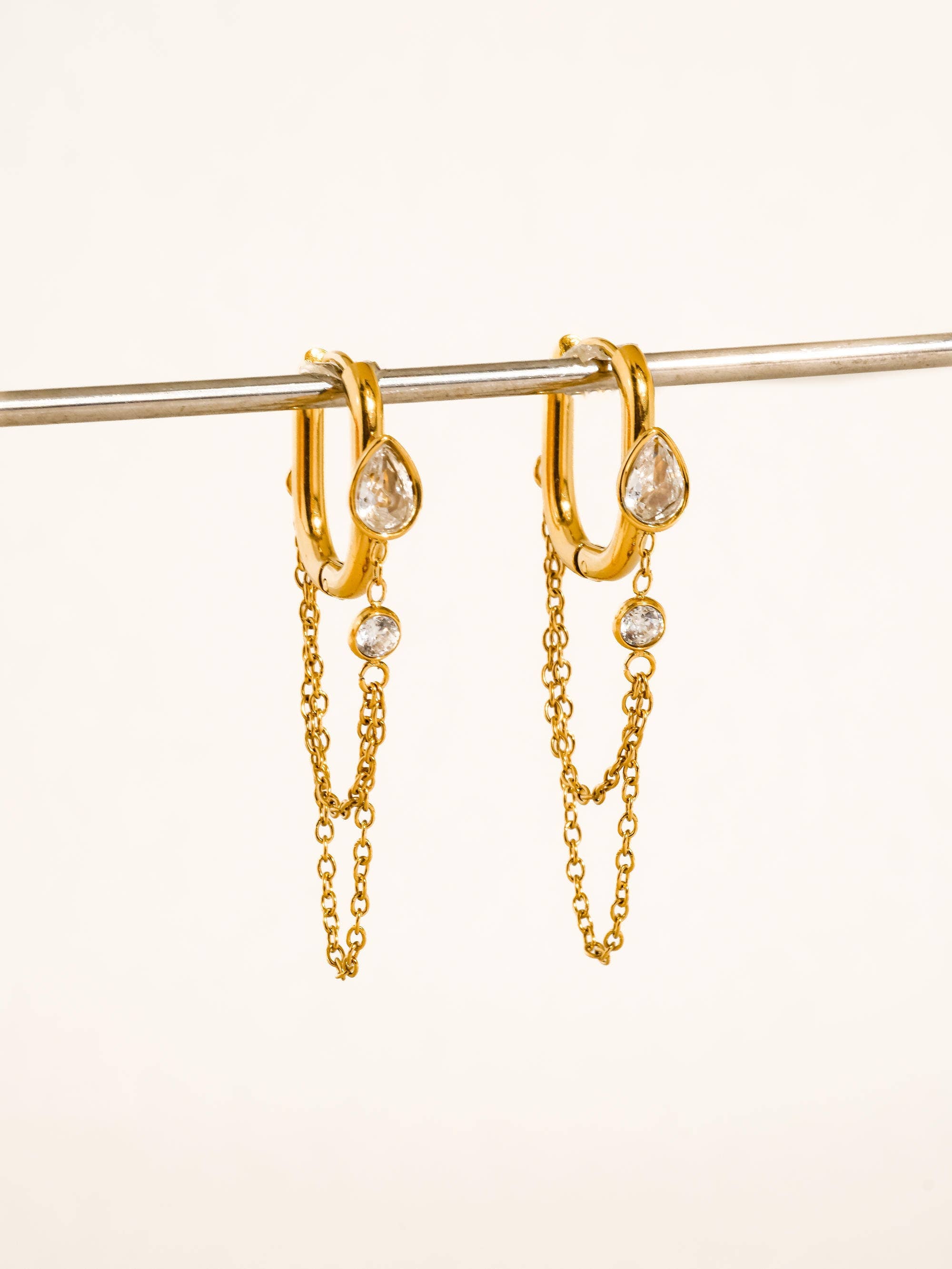Flânerie Lucienne 18K Gold Non-Tarnish CZ Chain Link Drop Earrings