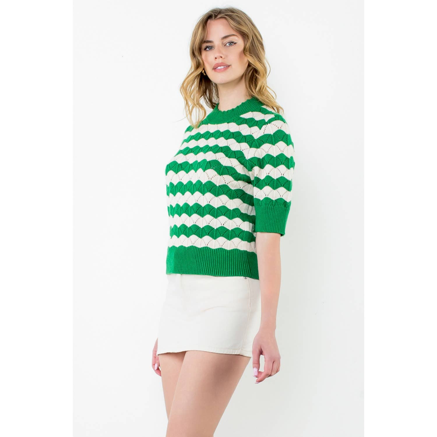 THML Short Sleeve Pattern Knit Top