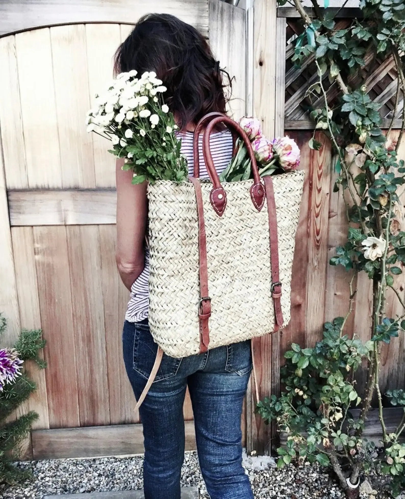 French Market Bags Handwoven Straw Backpack Tote #2