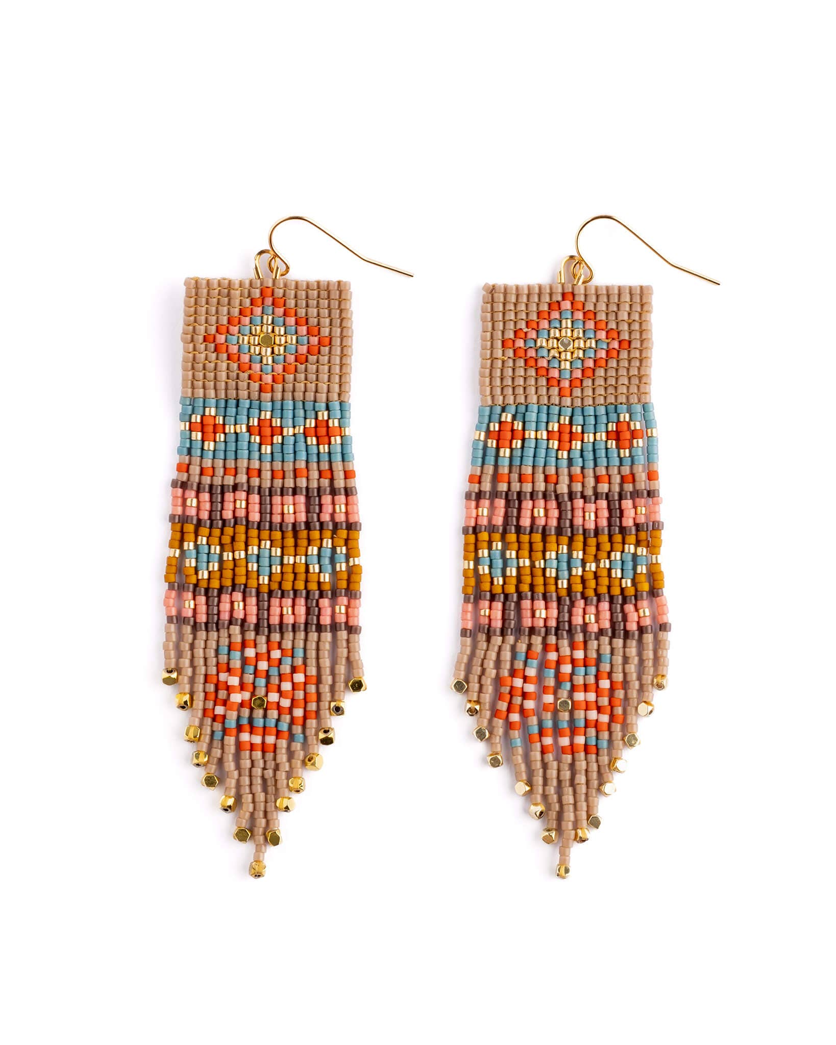Mayana Beaded Handwoven Shisha Fringe Earrings in beige