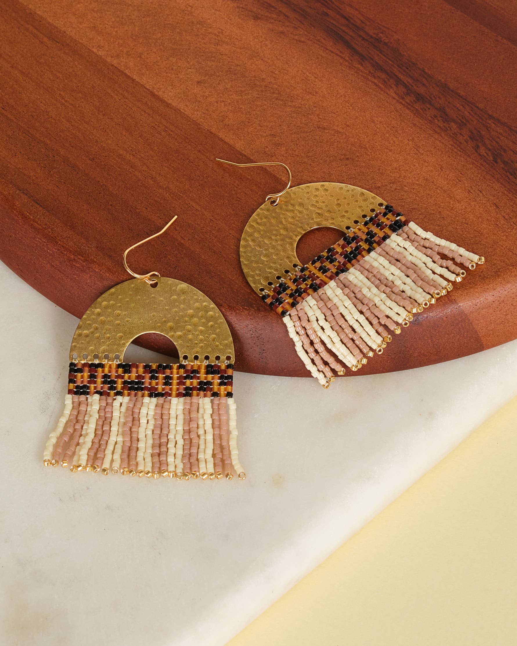 Mayana Beaded Handwoven Striped Fringe Earrings