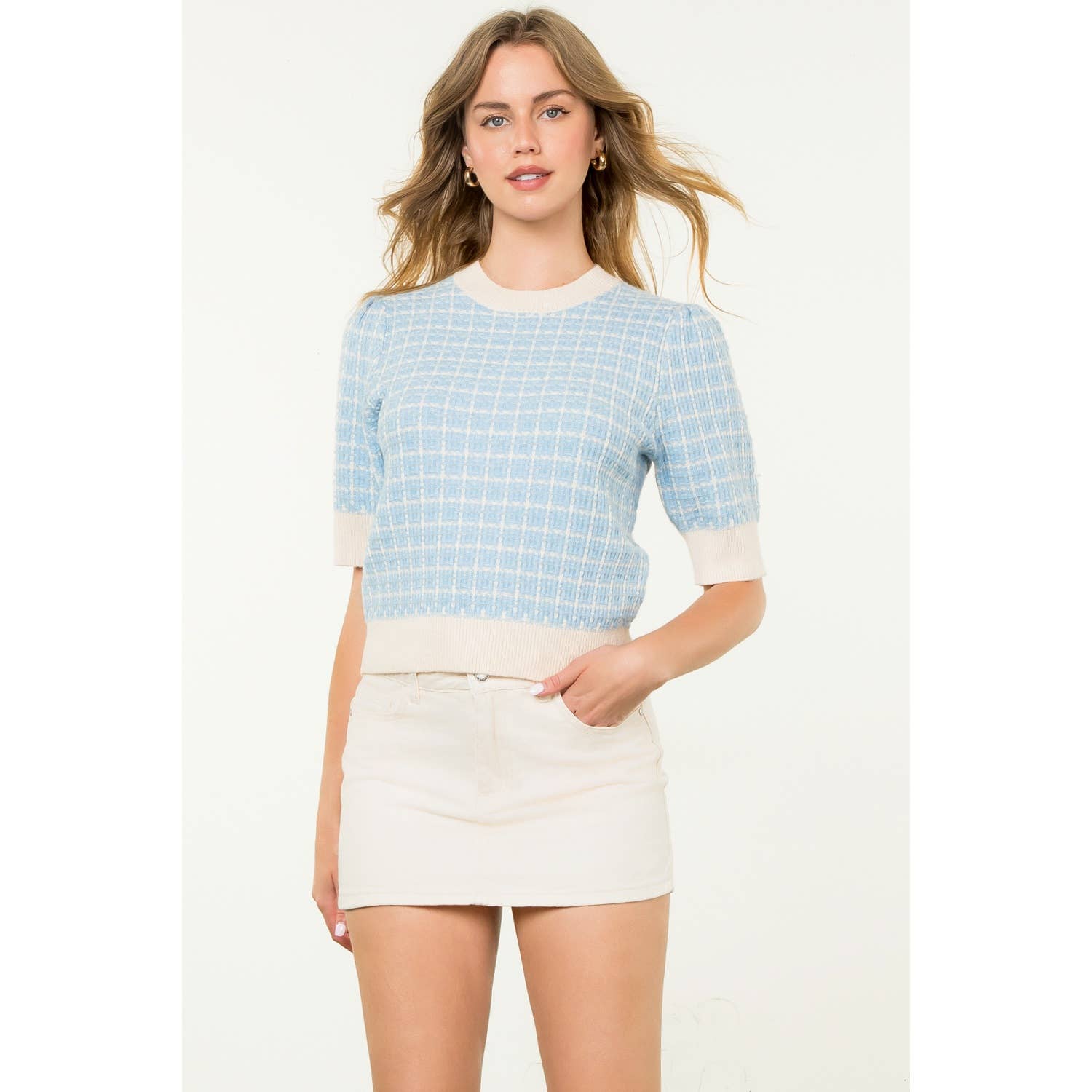 THML Puff Sleeve Knit Top