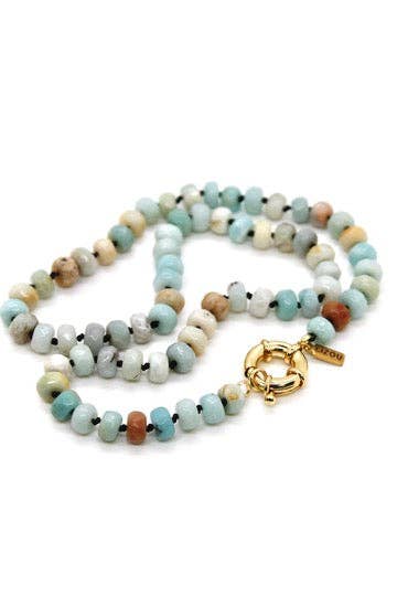 Lizha Hand Knotted Short Faceted Amazonite Necklace
