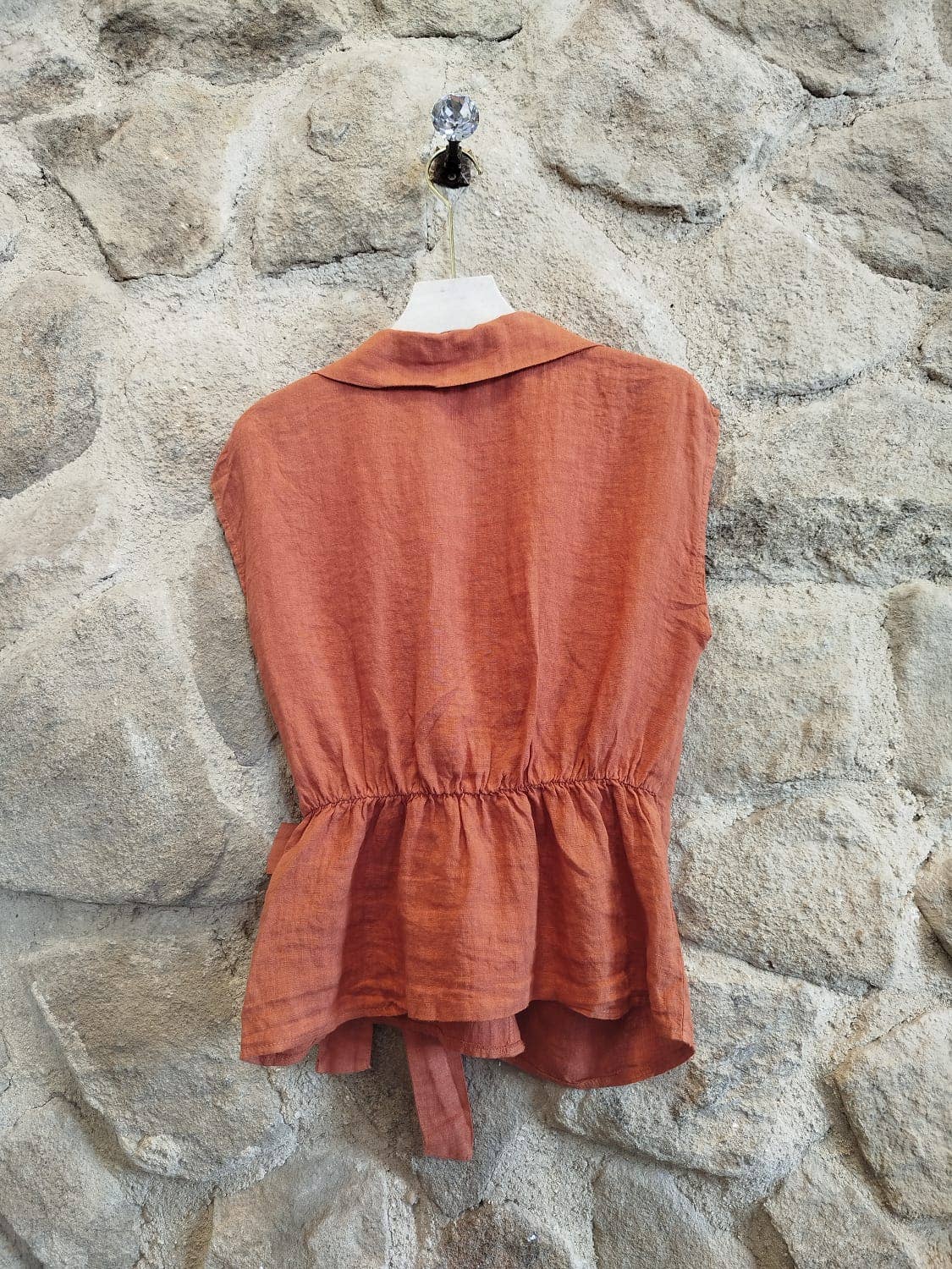 European Linen Sleeveless Top with Side Tie 18771