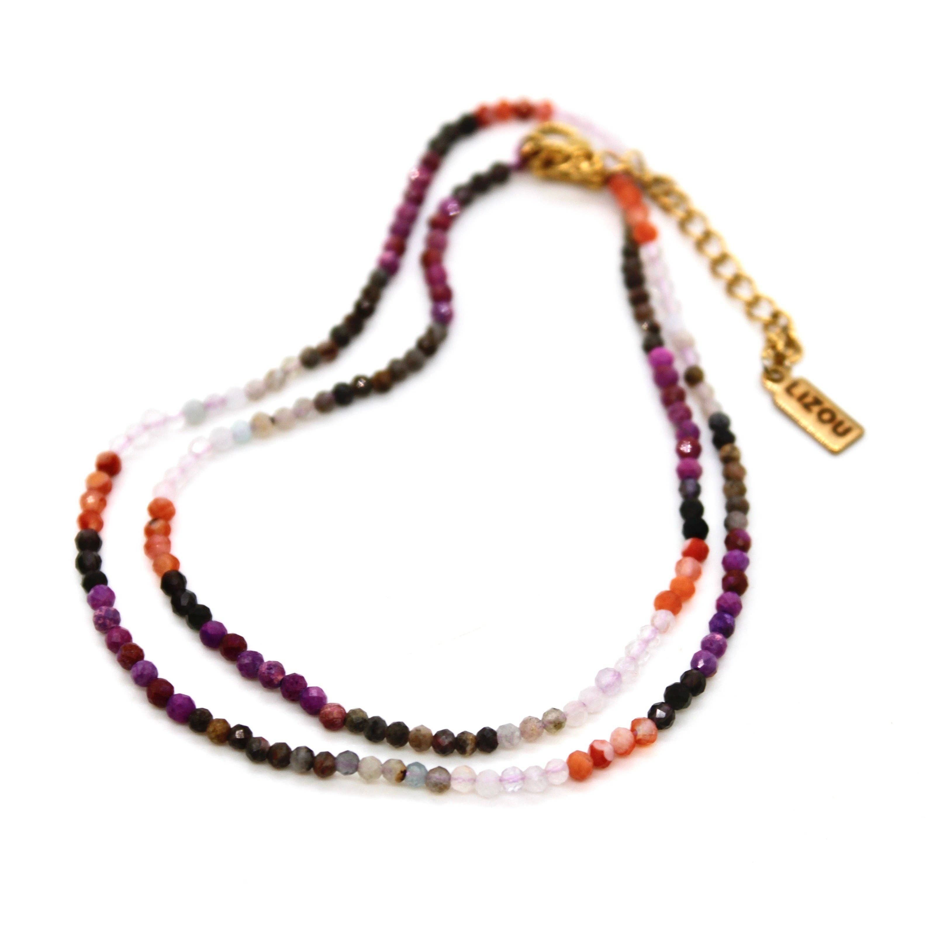 Lizou Short Pink Gradient Stone Necklace #8