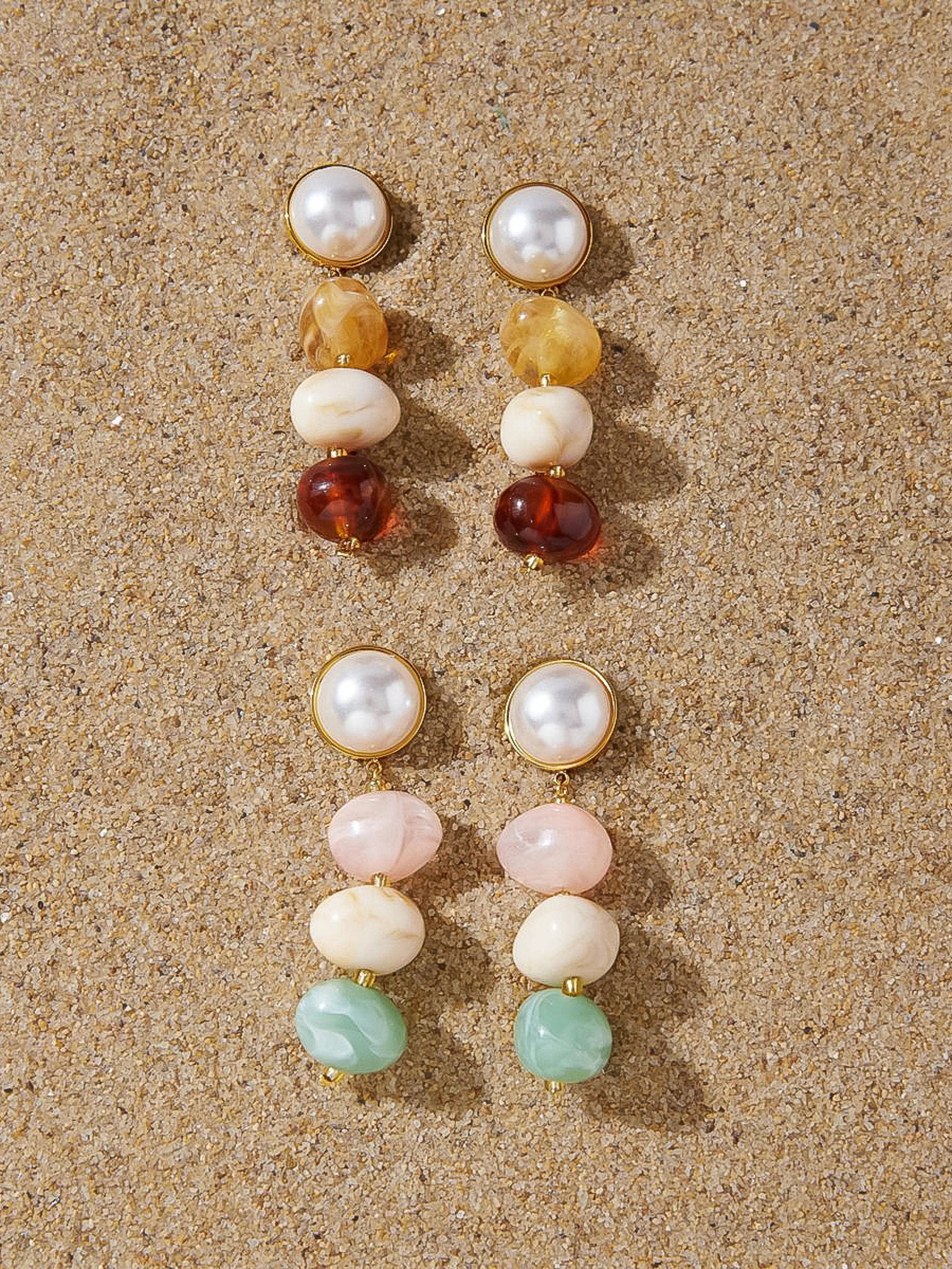 Flânerie Alani 18K Gold Vintage Pastel Beaded Earring