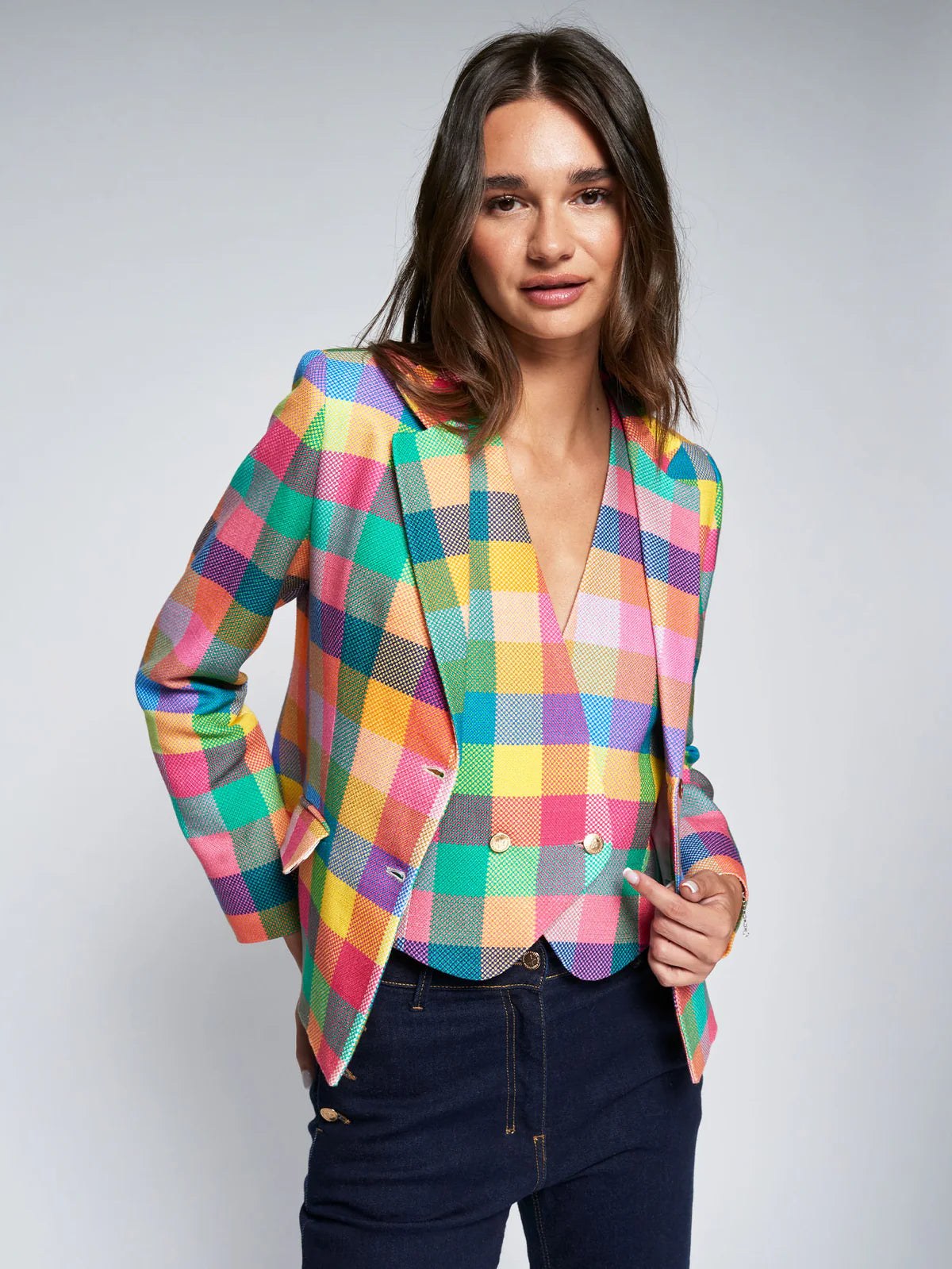 Vilagallo Multi Colored Plaid Jacket 33556