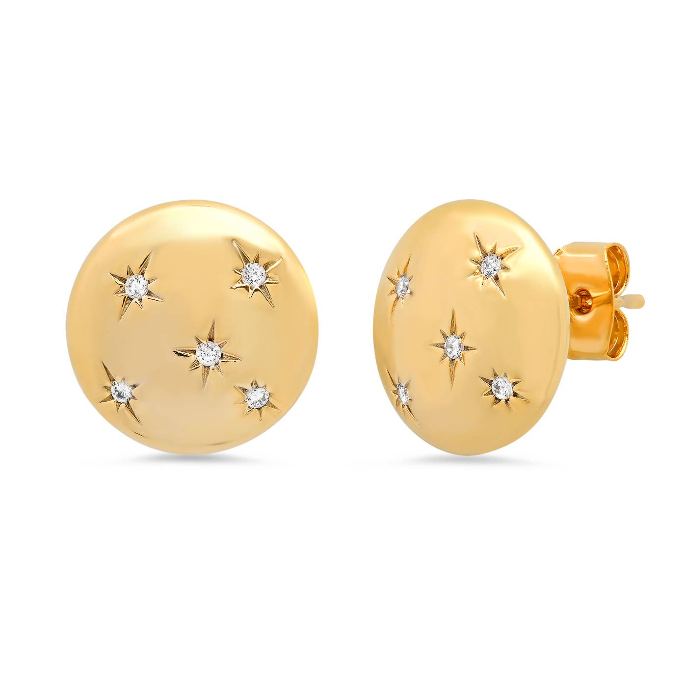 Tai Jewelry Gold Button Earring Studs with CZ Star Accents TE-3322