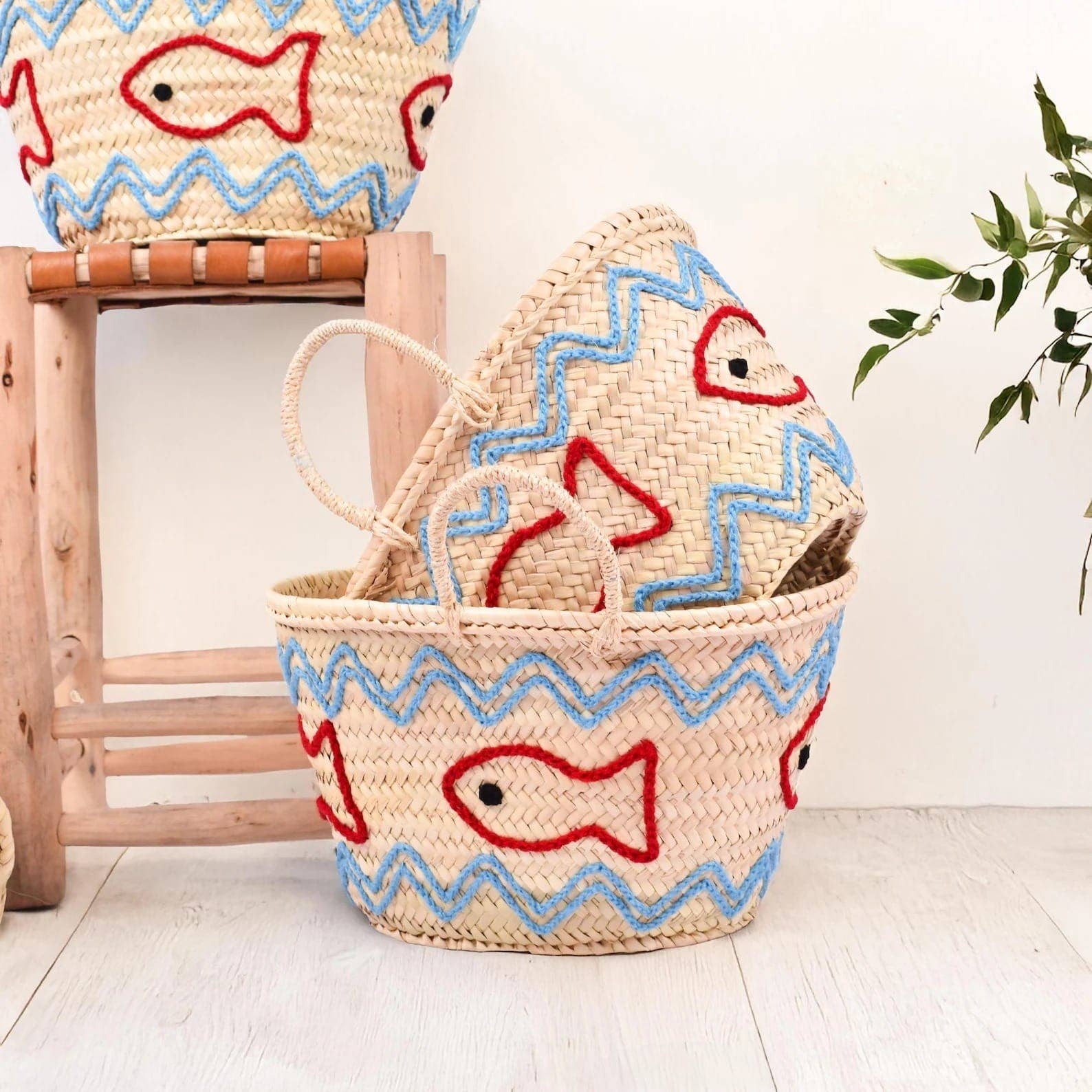 French Market Bags Basket Bag With Fish Embroidery #14