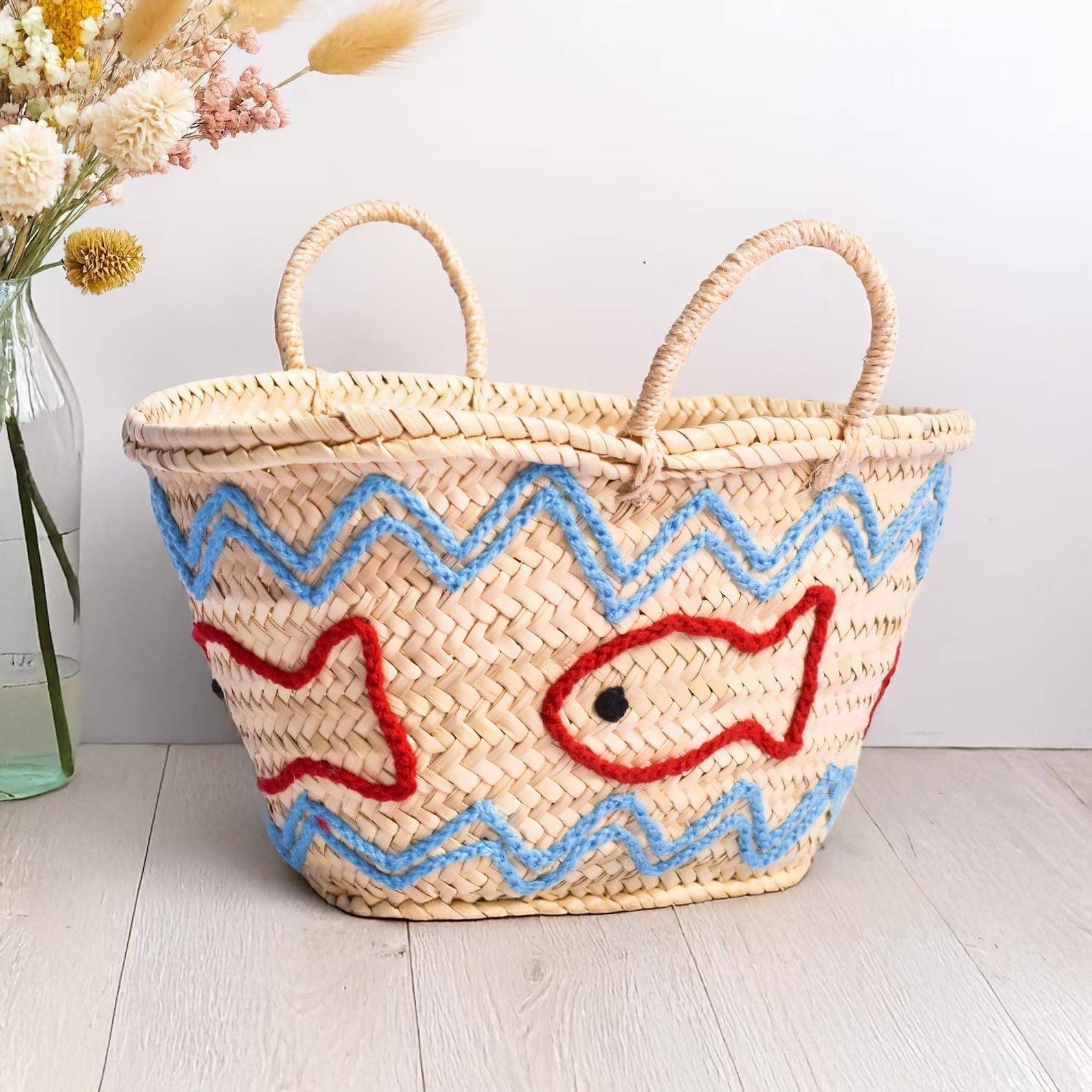 French Market Bags Basket Bag With Fish Embroidery #14